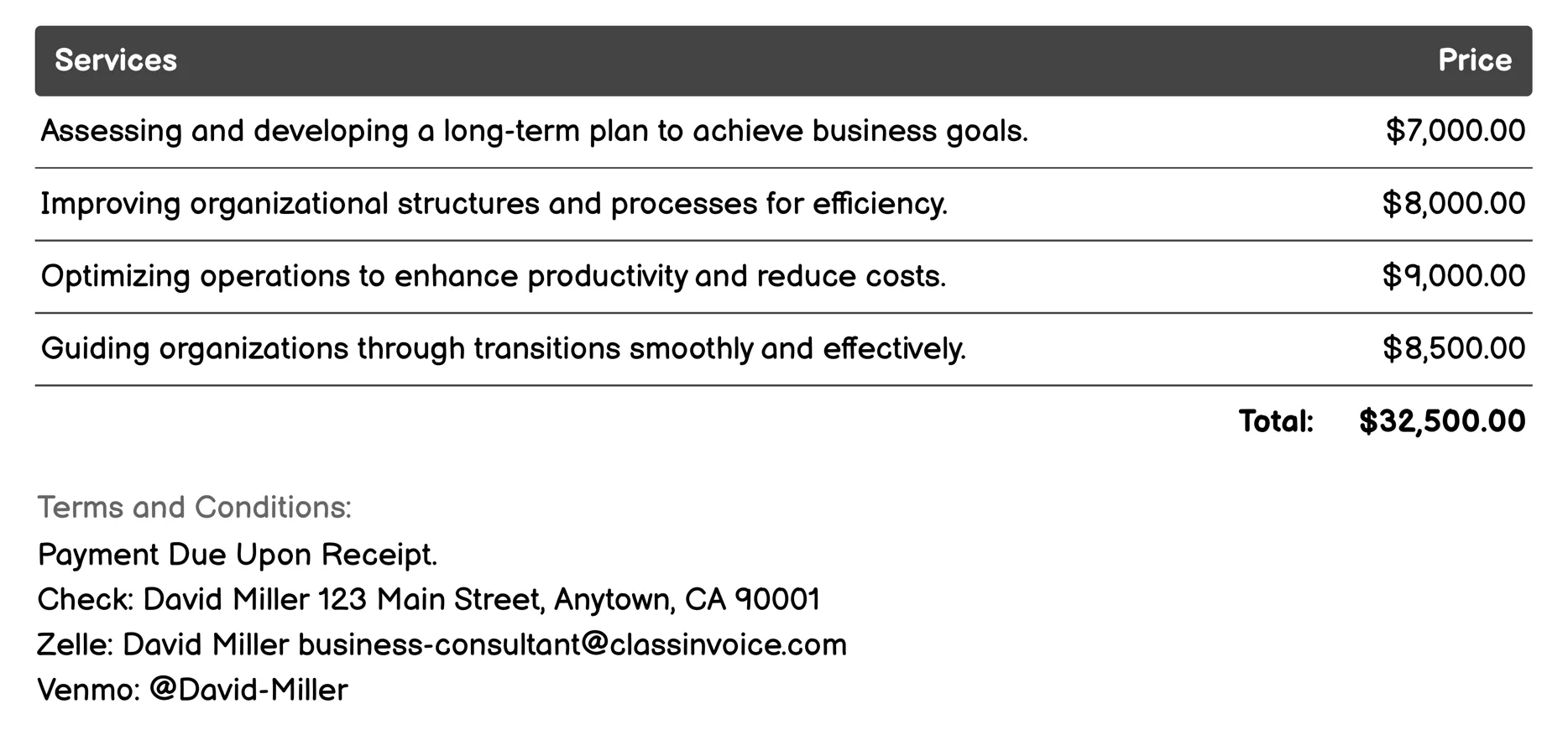 Management Consulting Invoice Example