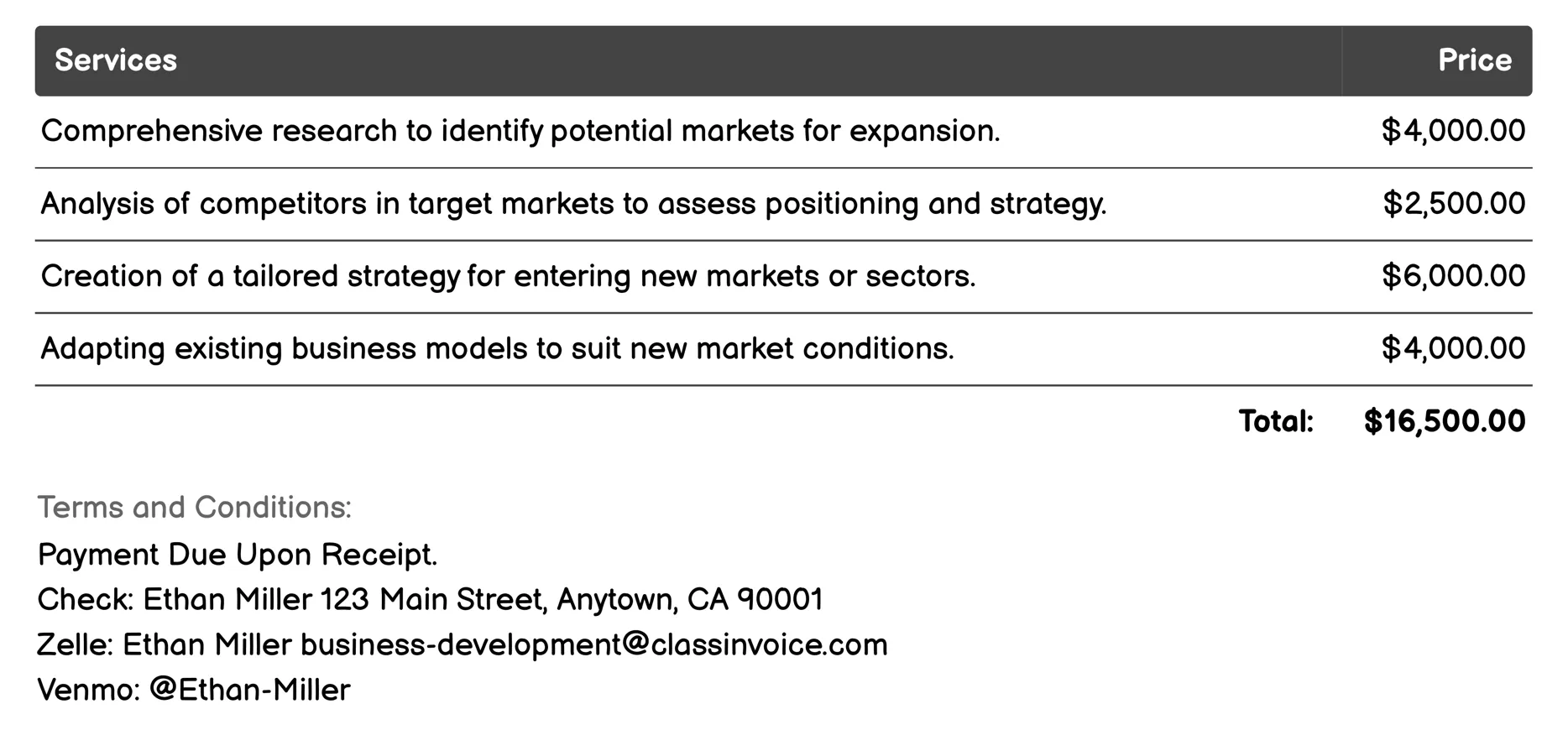 Business Expansion Consulting Invoice Example