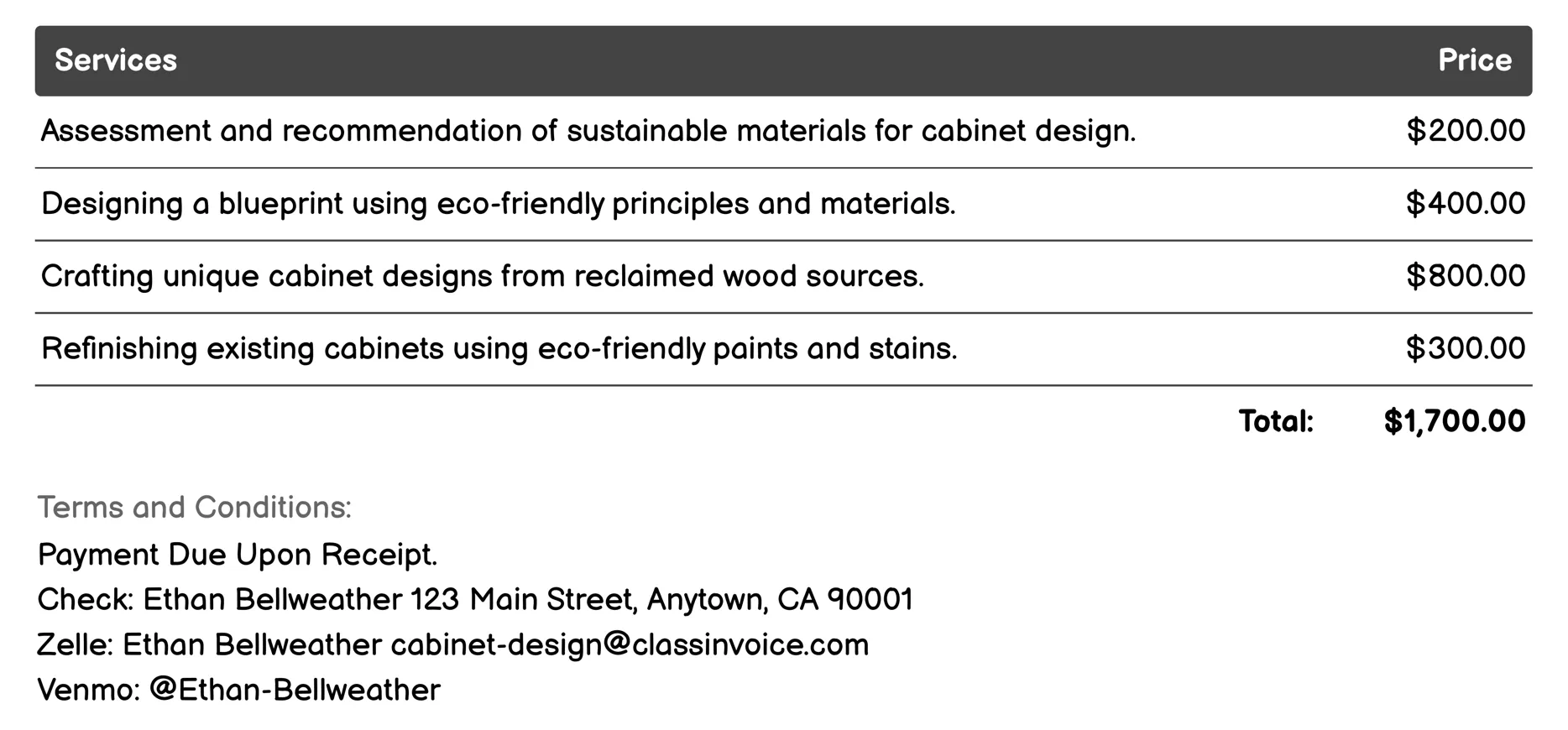 Sustainability-Focused Designs Invoice Example