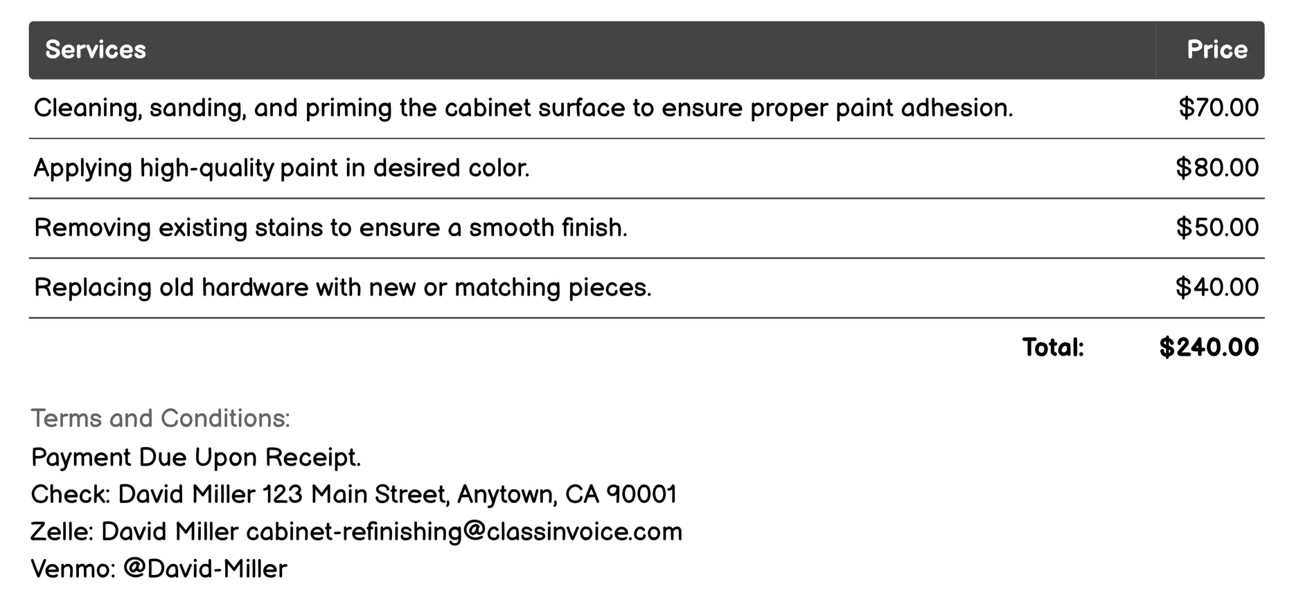 Repainting Invoice Example