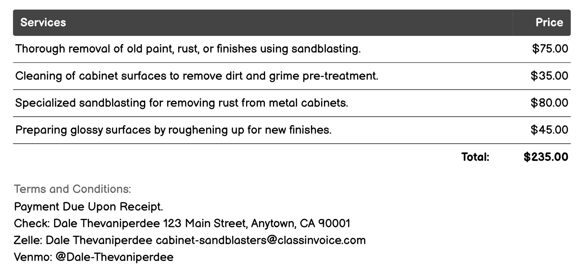 Surface Preparation Invoice Example