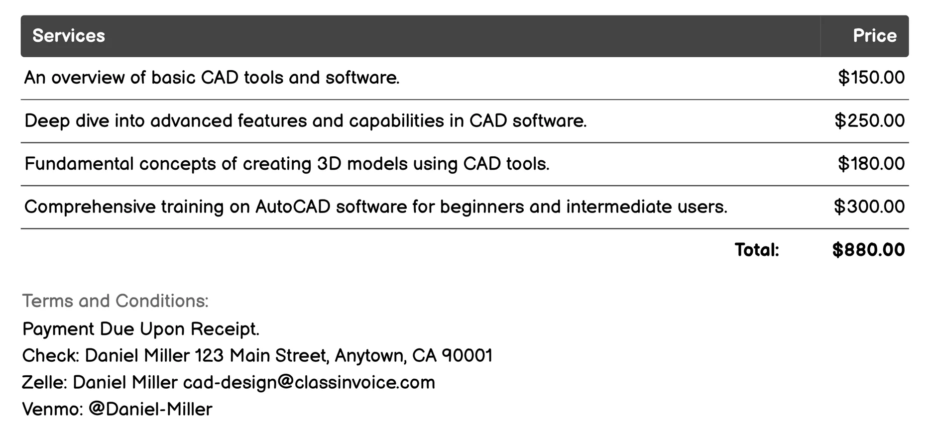 Training and Support Invoice Example