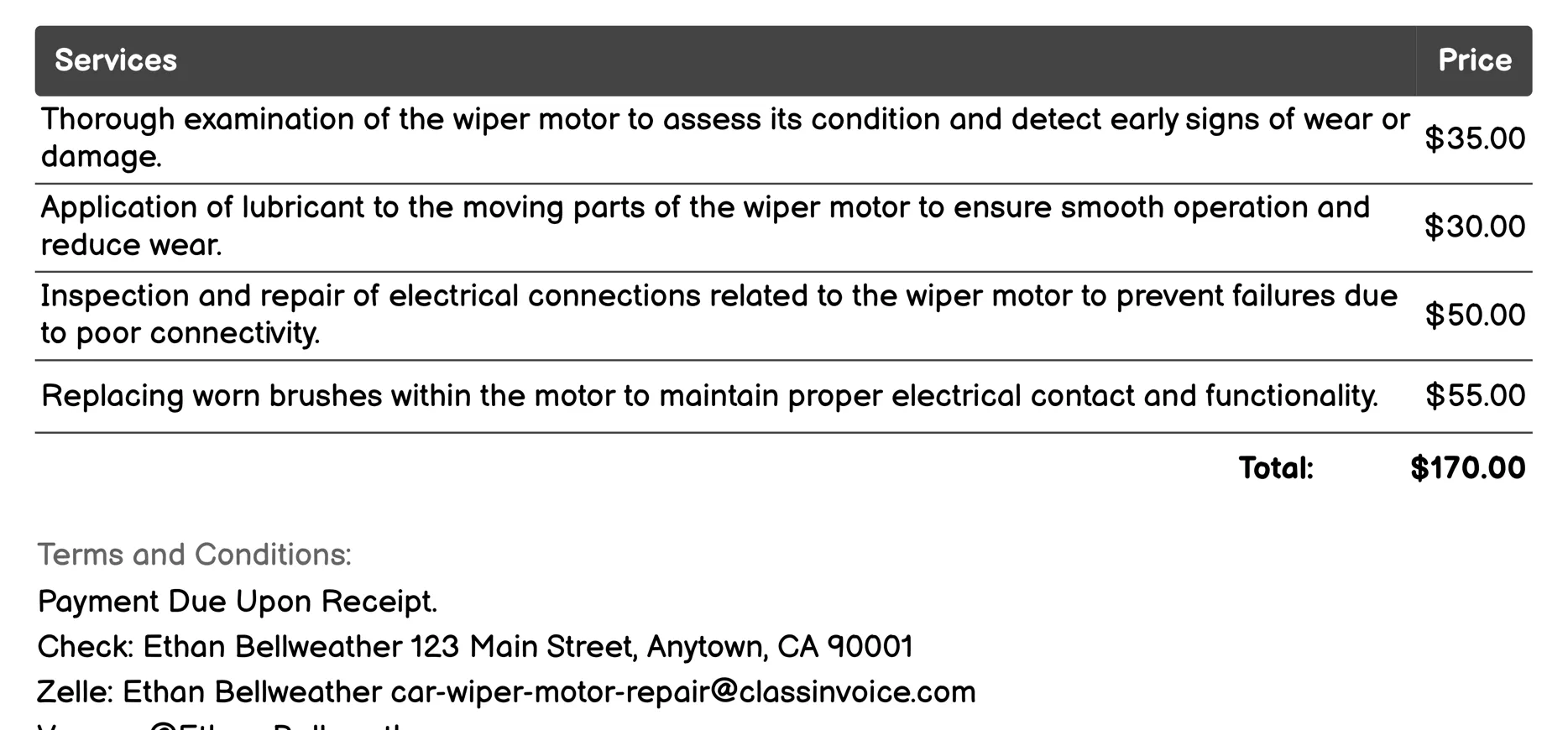 Preventative Maintenance Advice Invoice Example