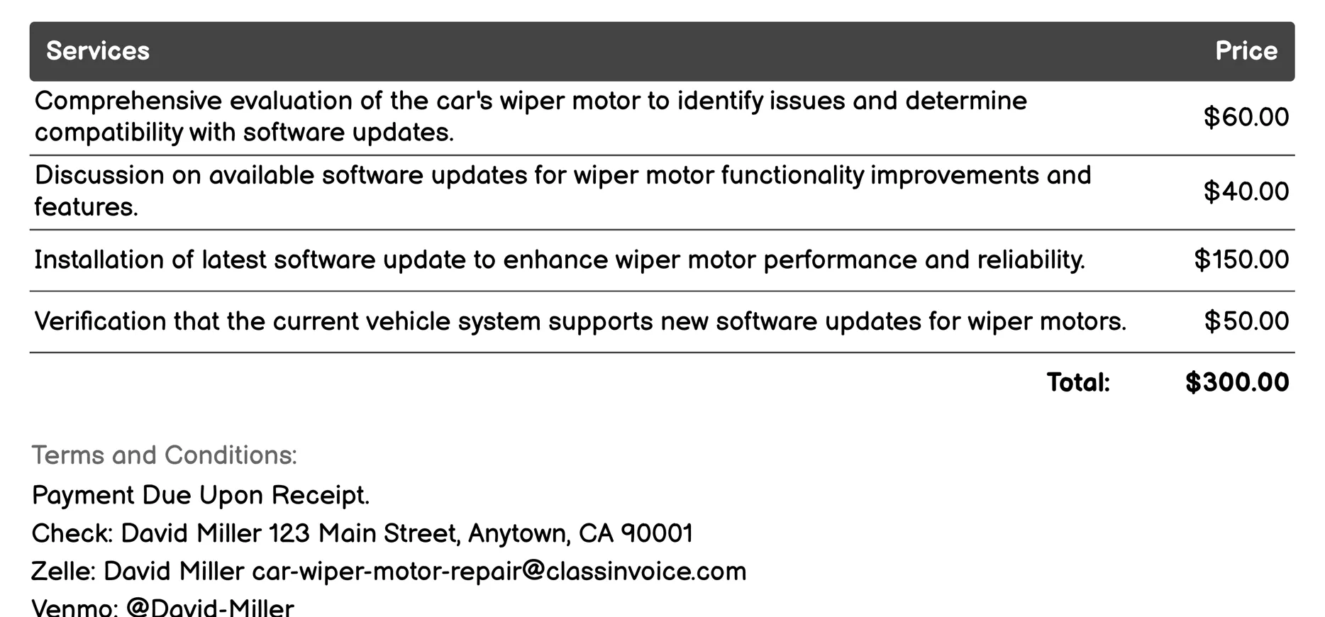 Software Update (if applicable) Invoice Example