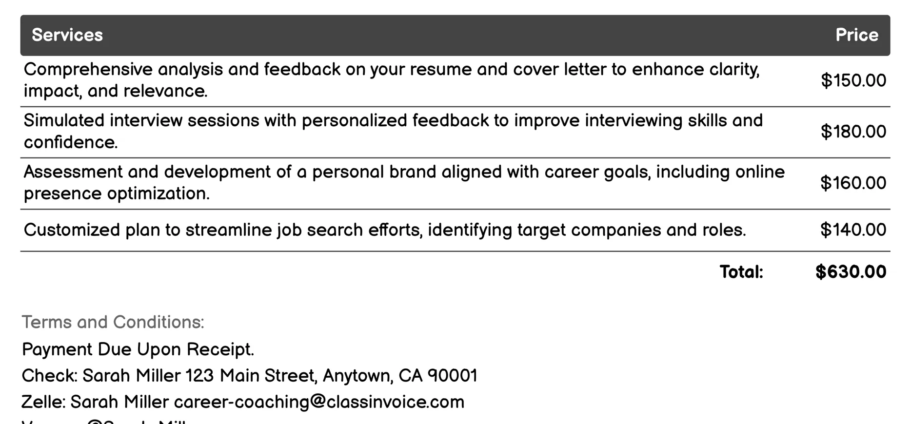 Job Search Assistance Invoice Example