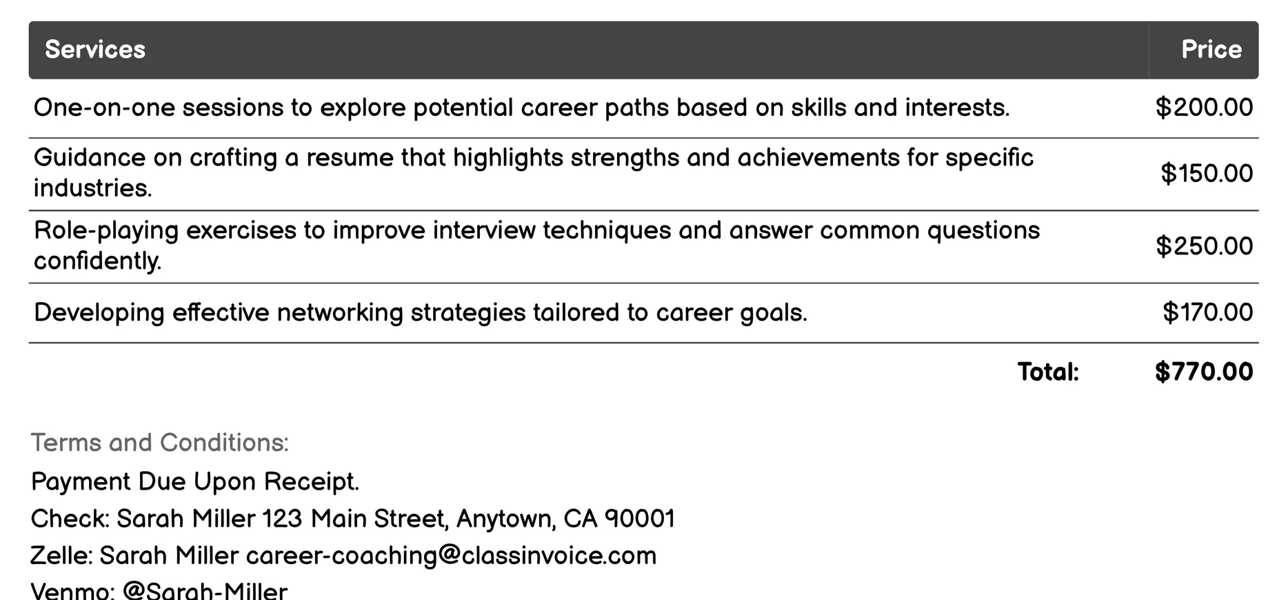 Skill Development Invoice Example
