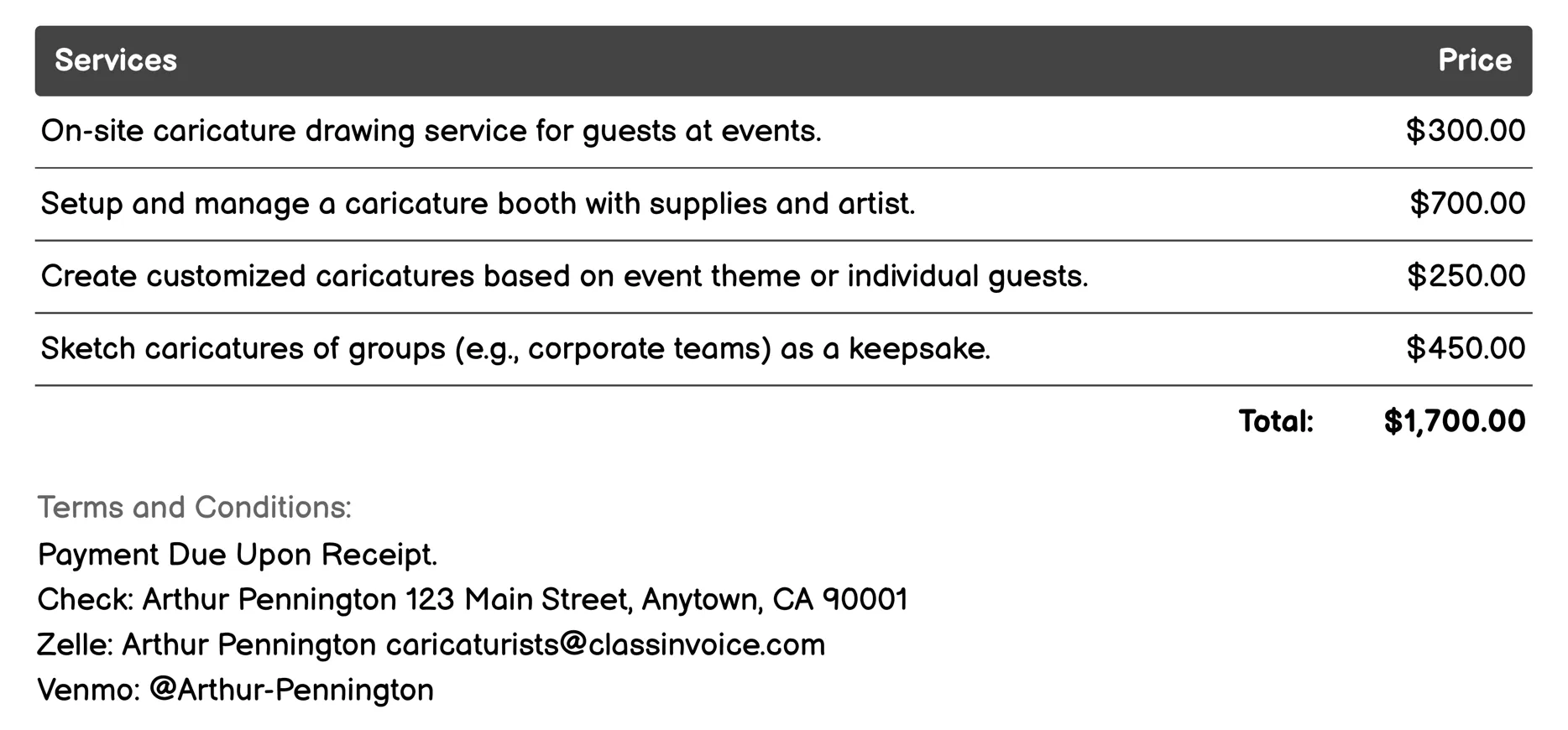 Event Planning Services Invoice Example
