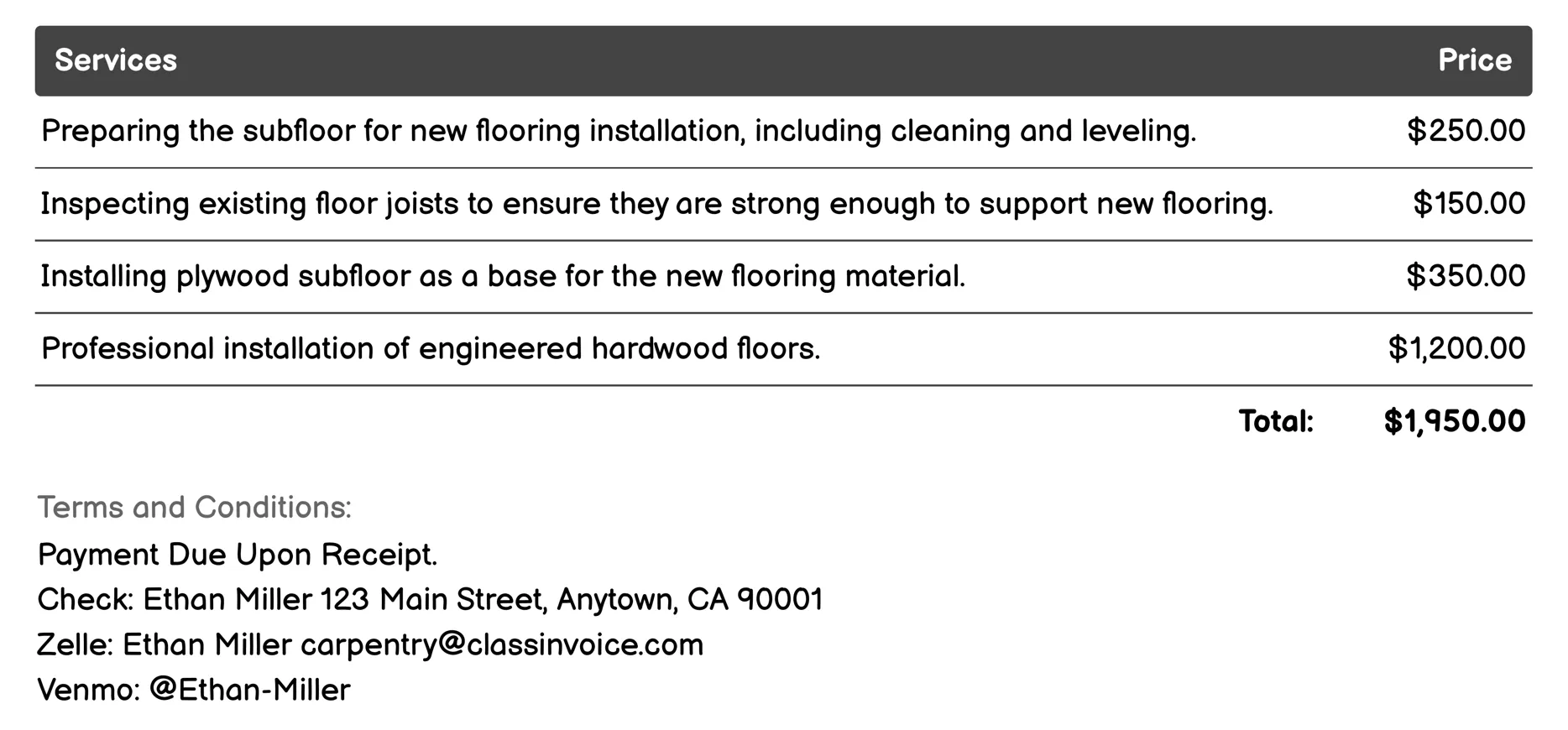 Flooring Installation Invoice Example