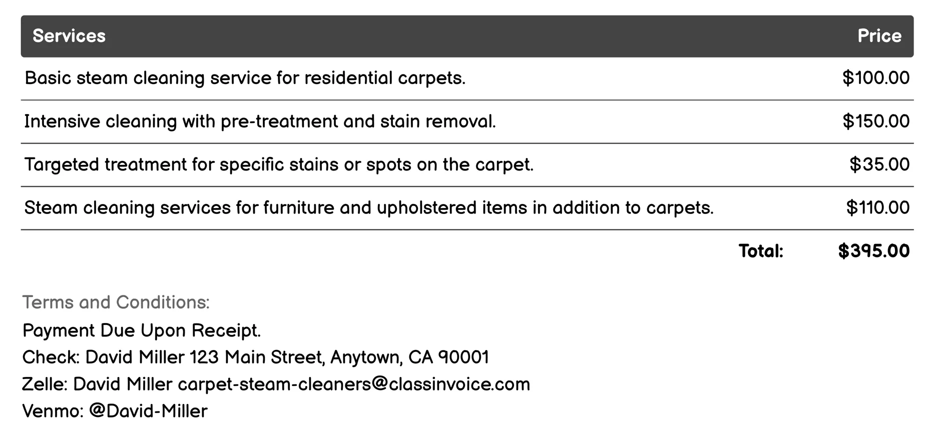 Residential Carpet Cleaning Invoice Example