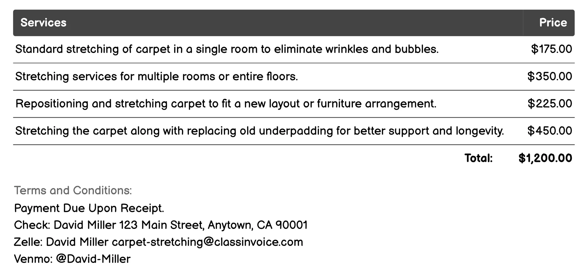 Repair Invoice Example
