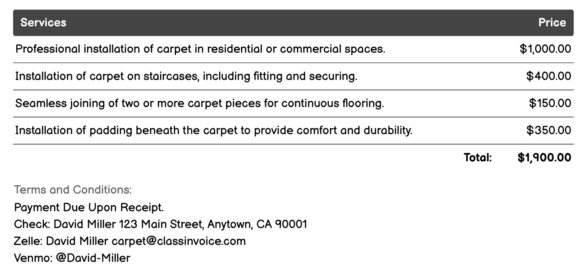 Installation Invoice Example
