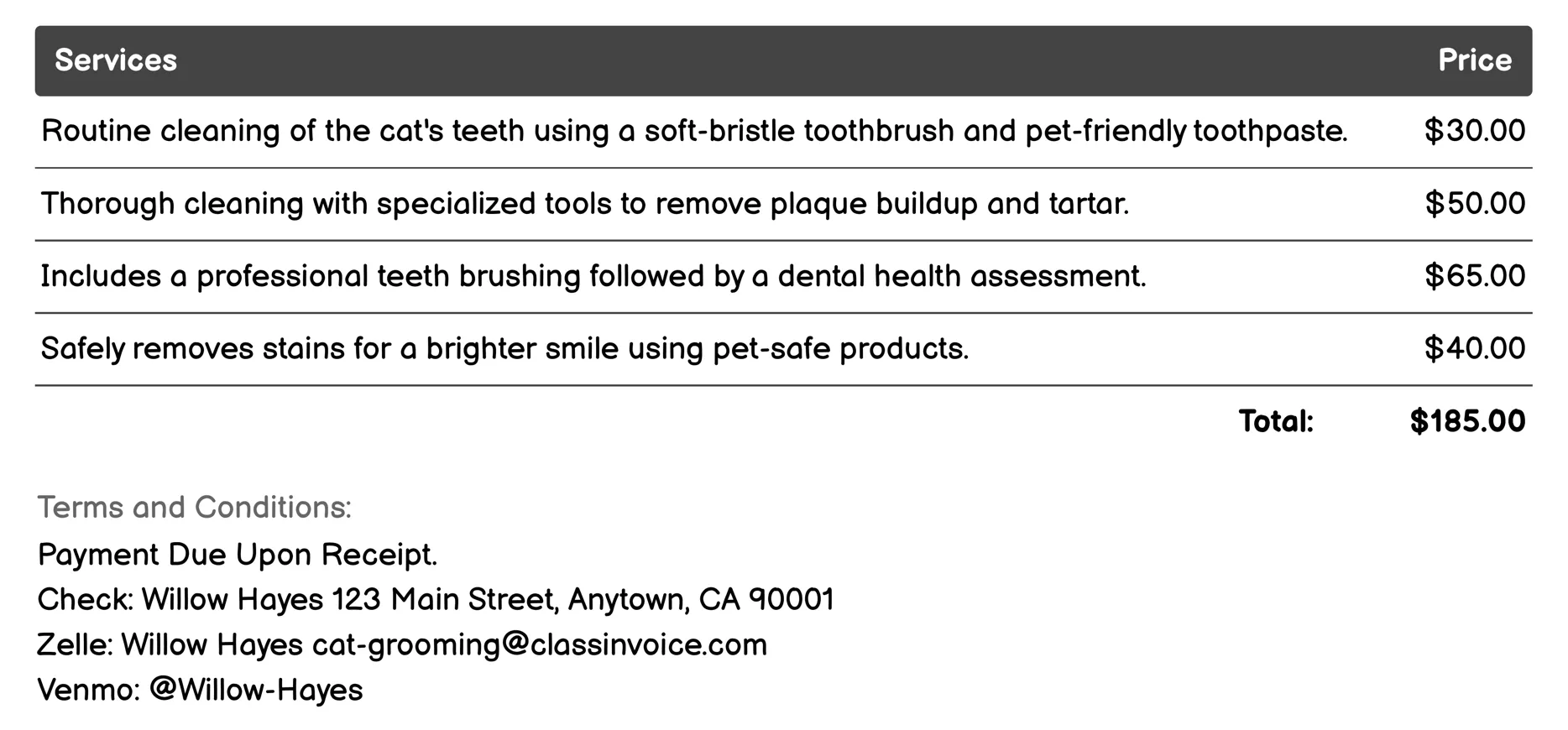 Teeth Brushing Invoice Example