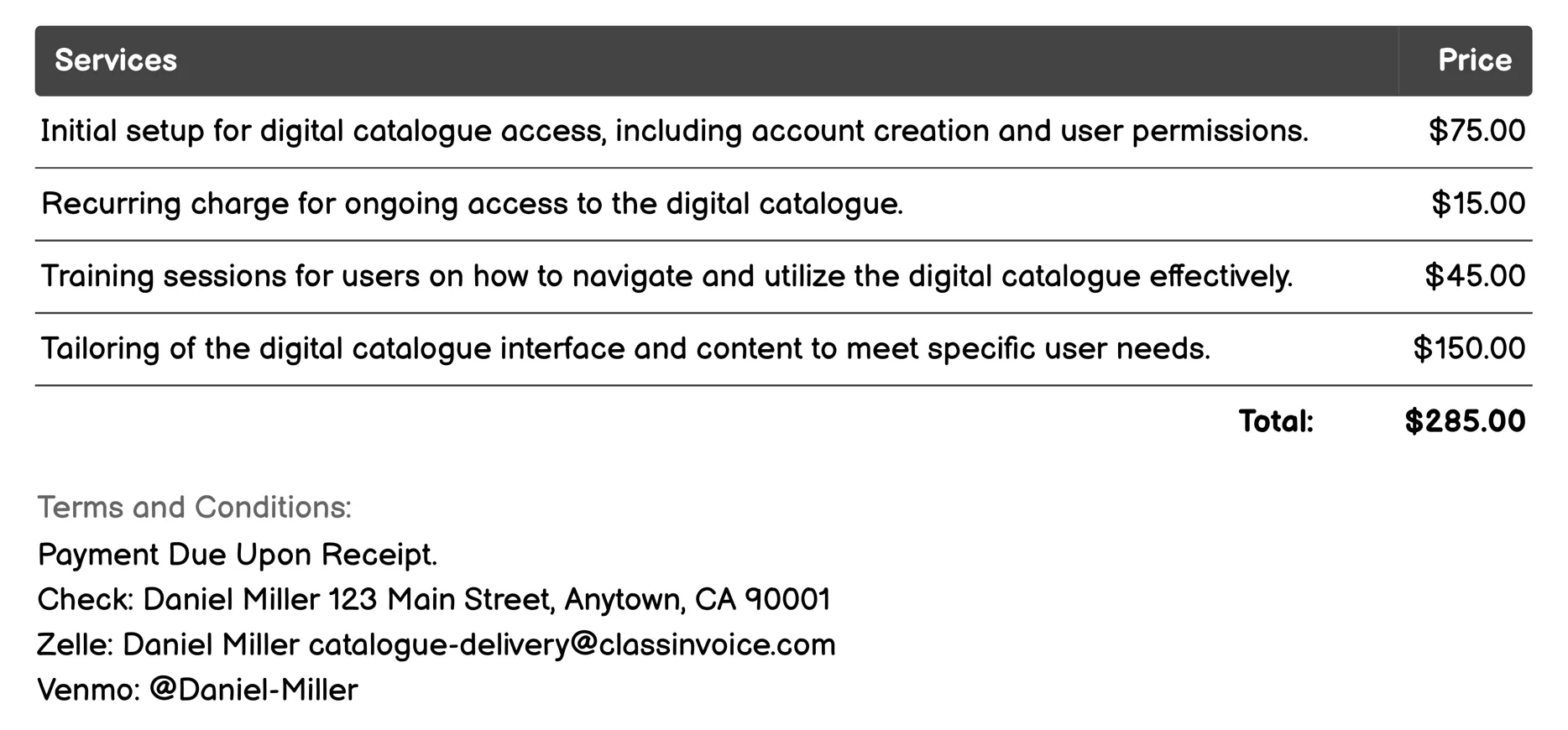 Digital Catalogue Access Invoice Example