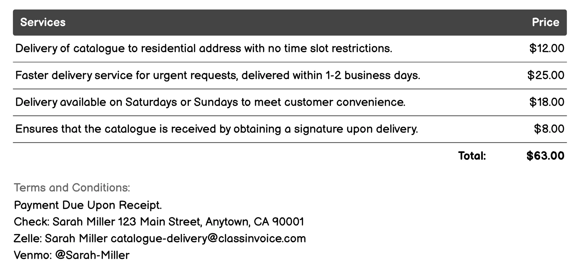 Door-to-Door Service Invoice Example