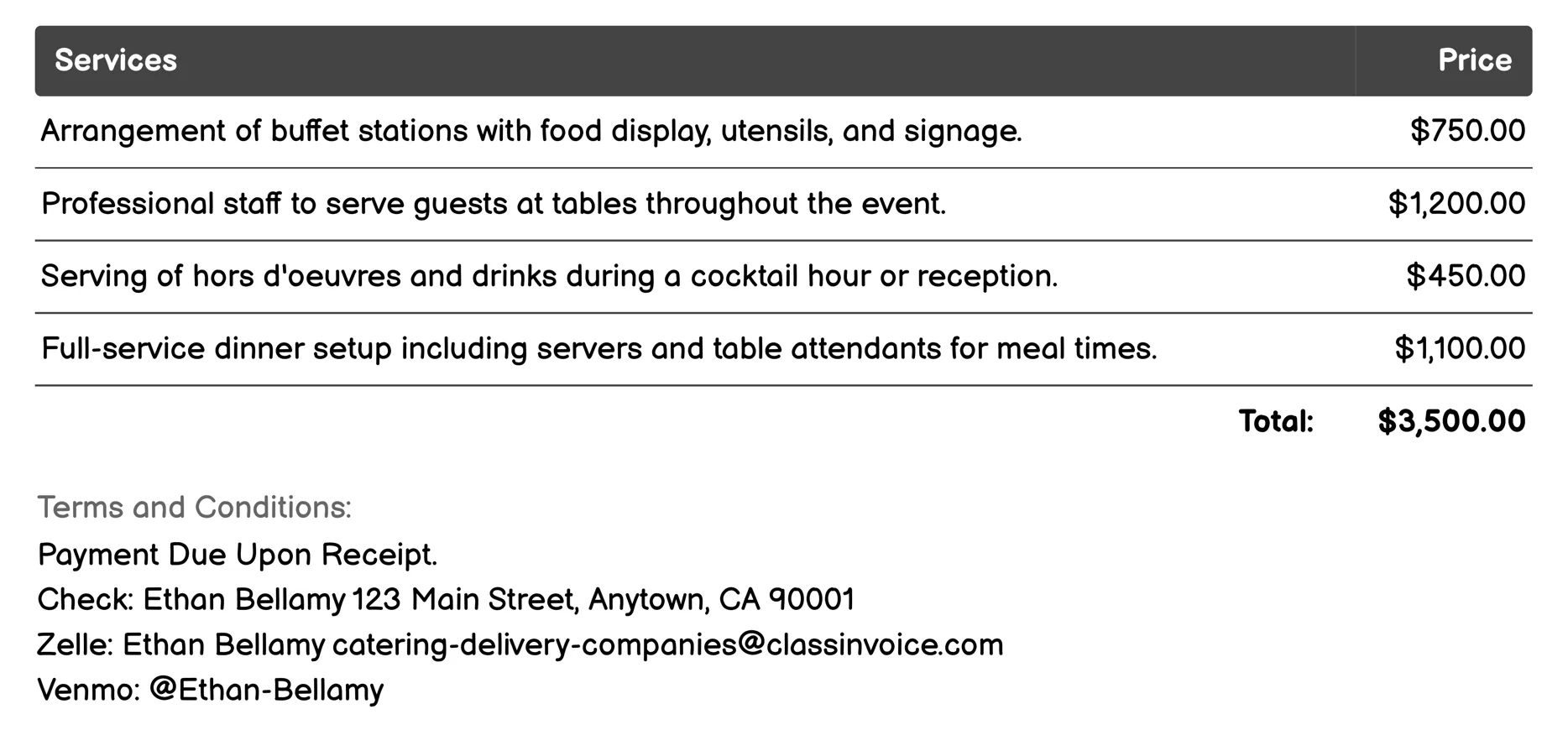 Event Catering Invoice Example