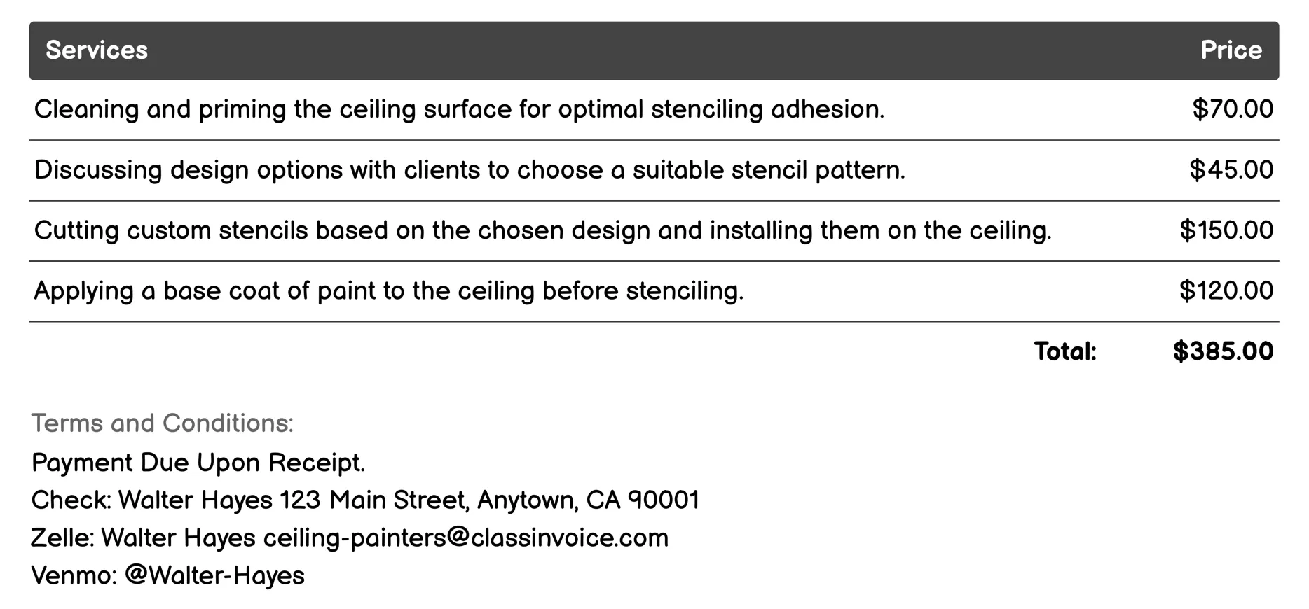 Ceiling Stenciling Invoice Example