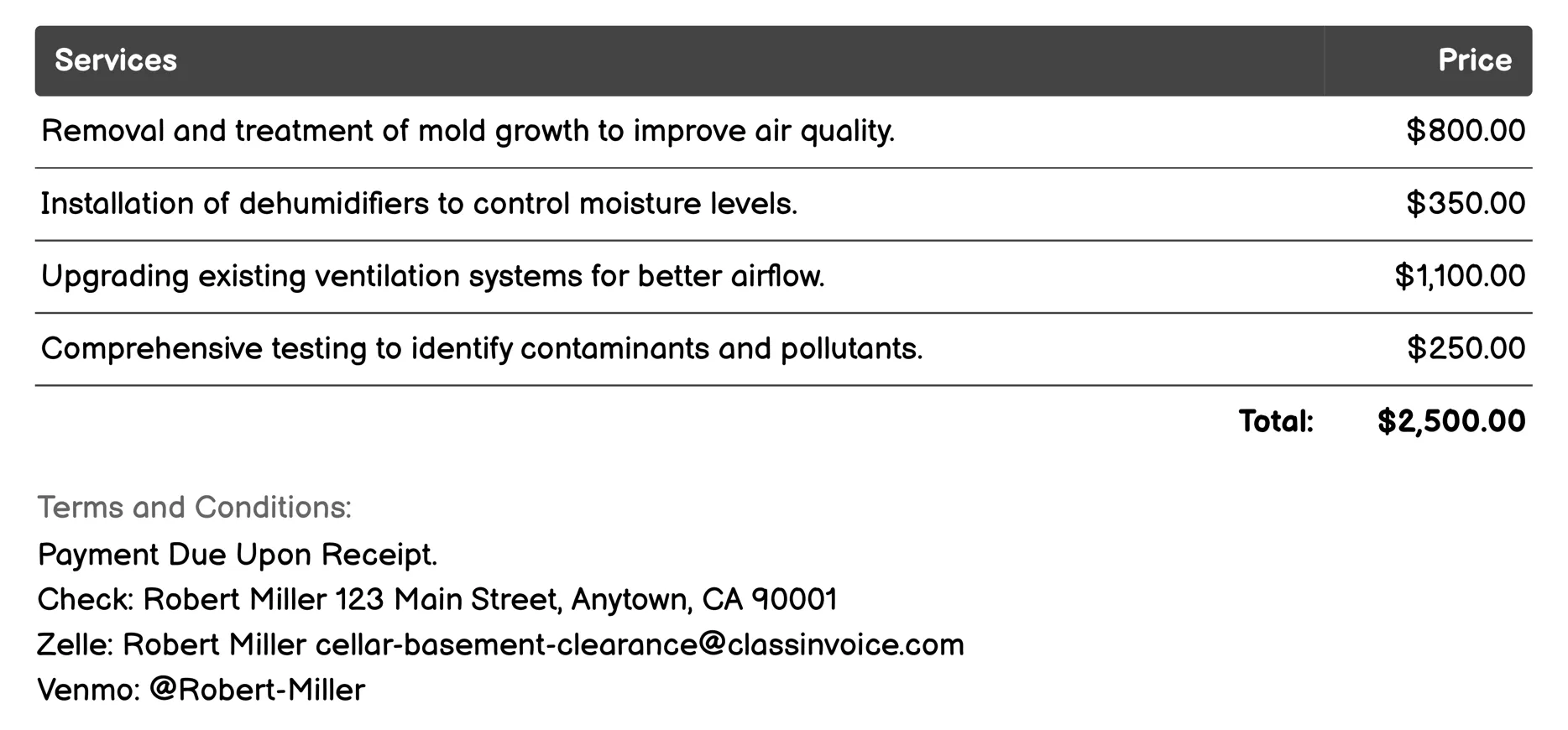 Air Quality Improvement Invoice Example
