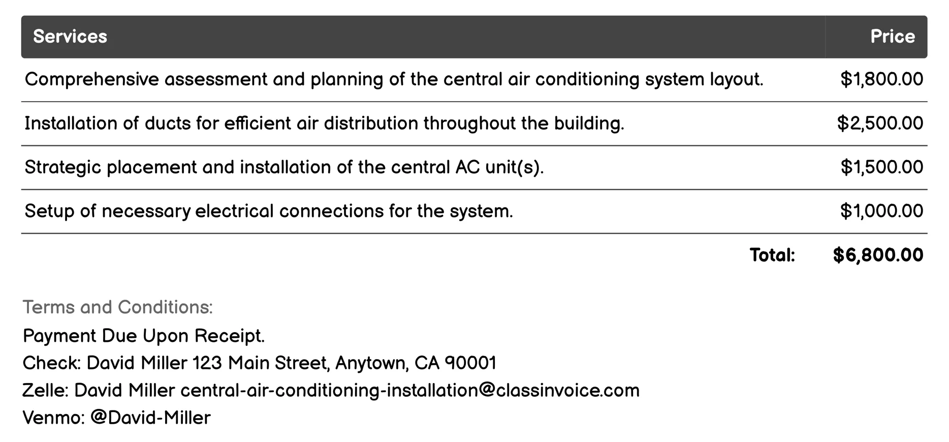 Maintenance-Ready System Installation Invoice Example