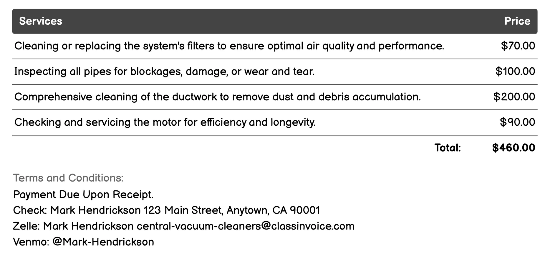 Overall System Maintenance Invoice Example
