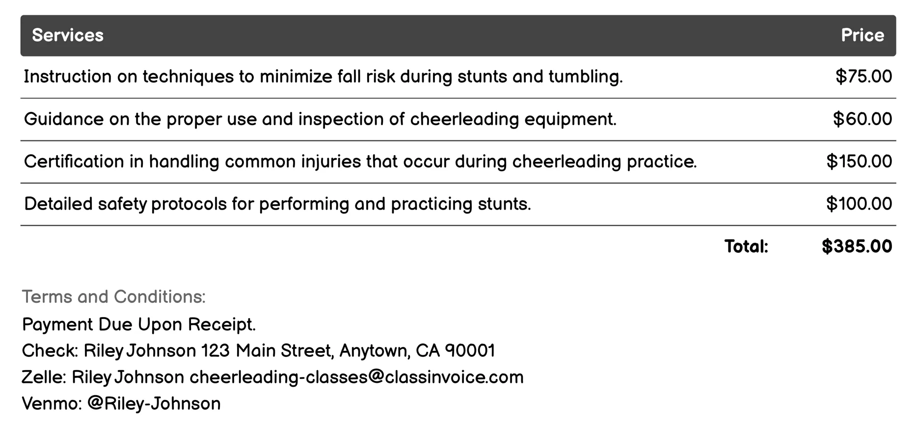 Safety Training Invoice Example