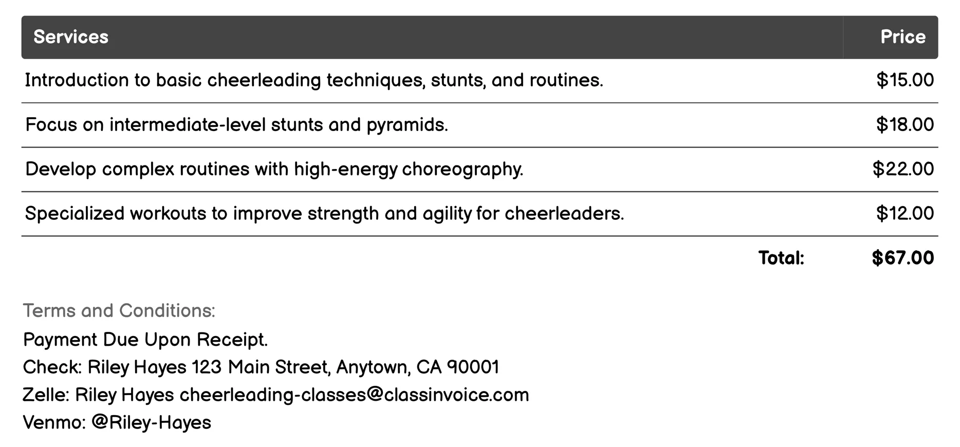 Spirit Building Activities Invoice Example