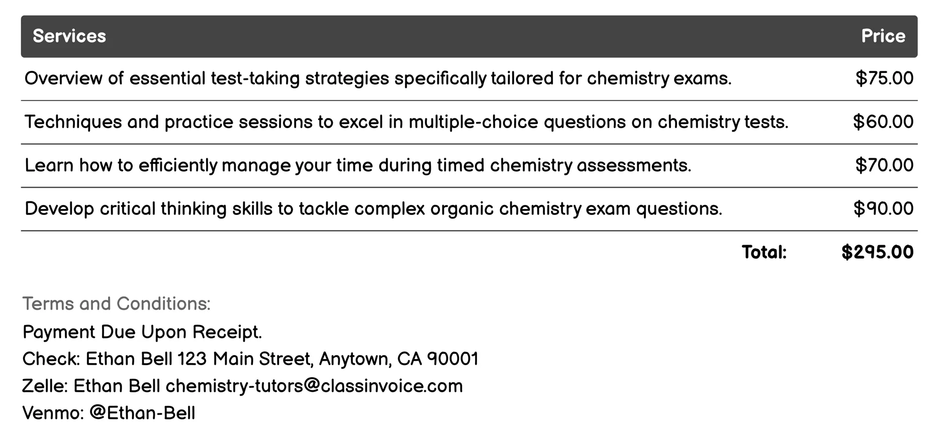 Test-Taking Strategies Invoice Example