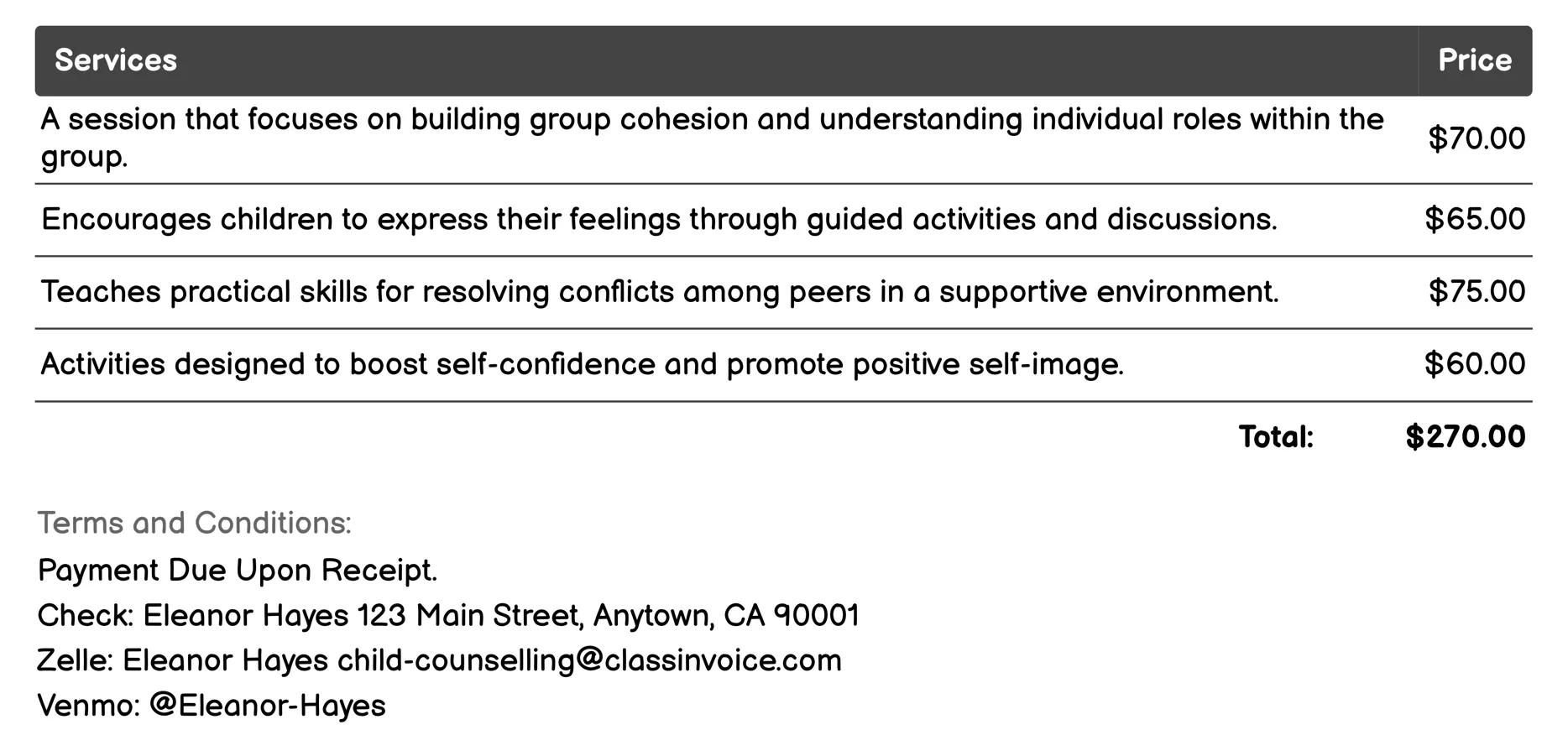 Group Therapy Invoice Example