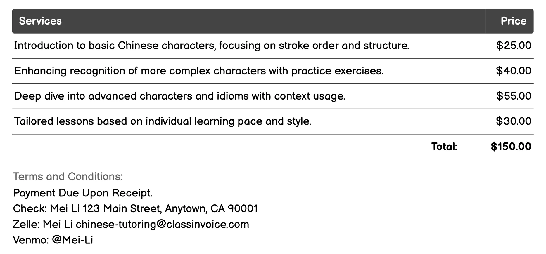 Chinese Character Recognition Invoice Example