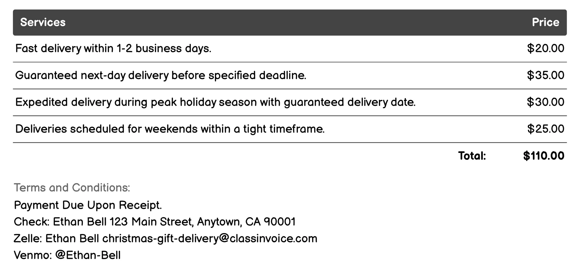Express Shipping Invoice Example