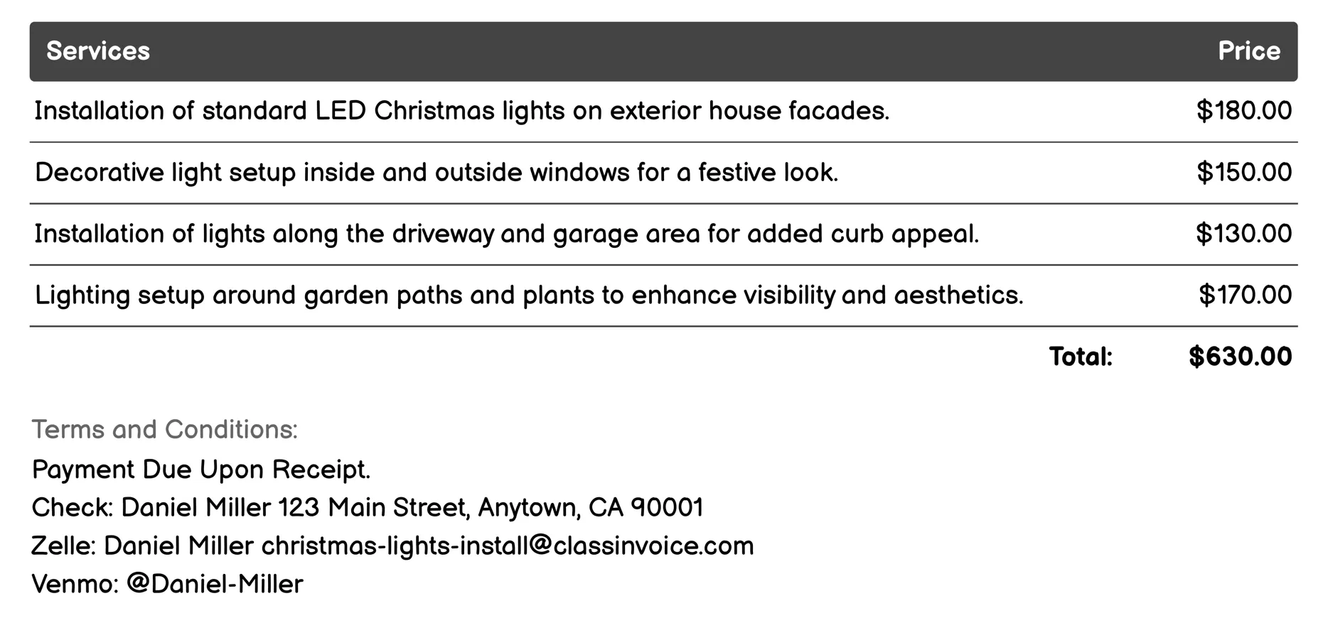 Lighting Maintenance and Repair Services Invoice Example
