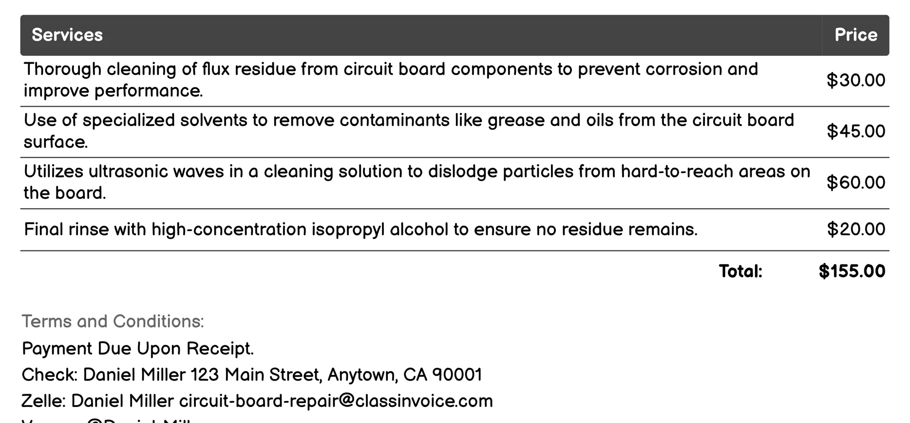 Cleaning and Decontamination Invoice Example