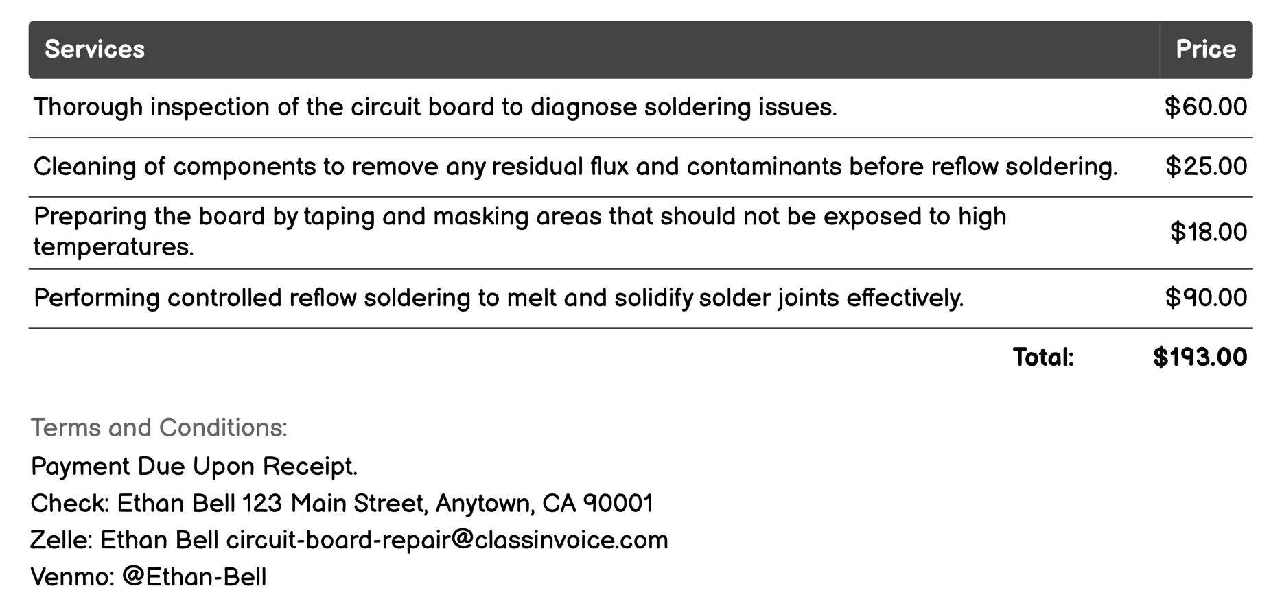 Component Reflow Soldering Invoice Example