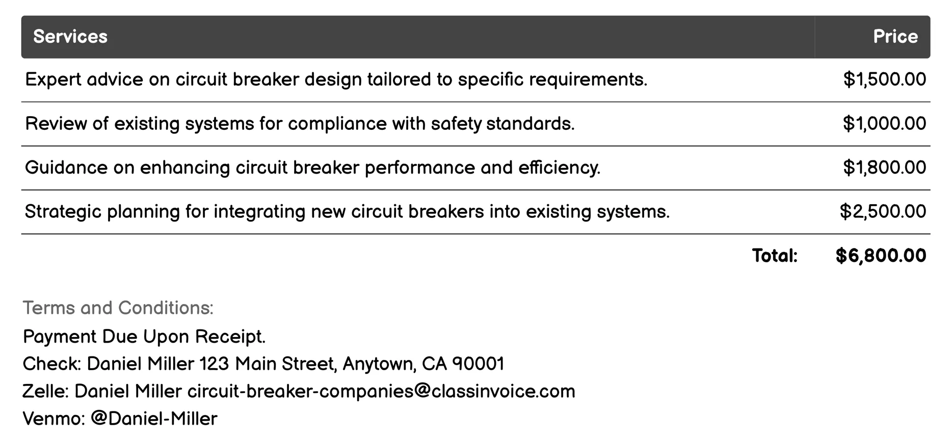 Consultation Services Invoice Example