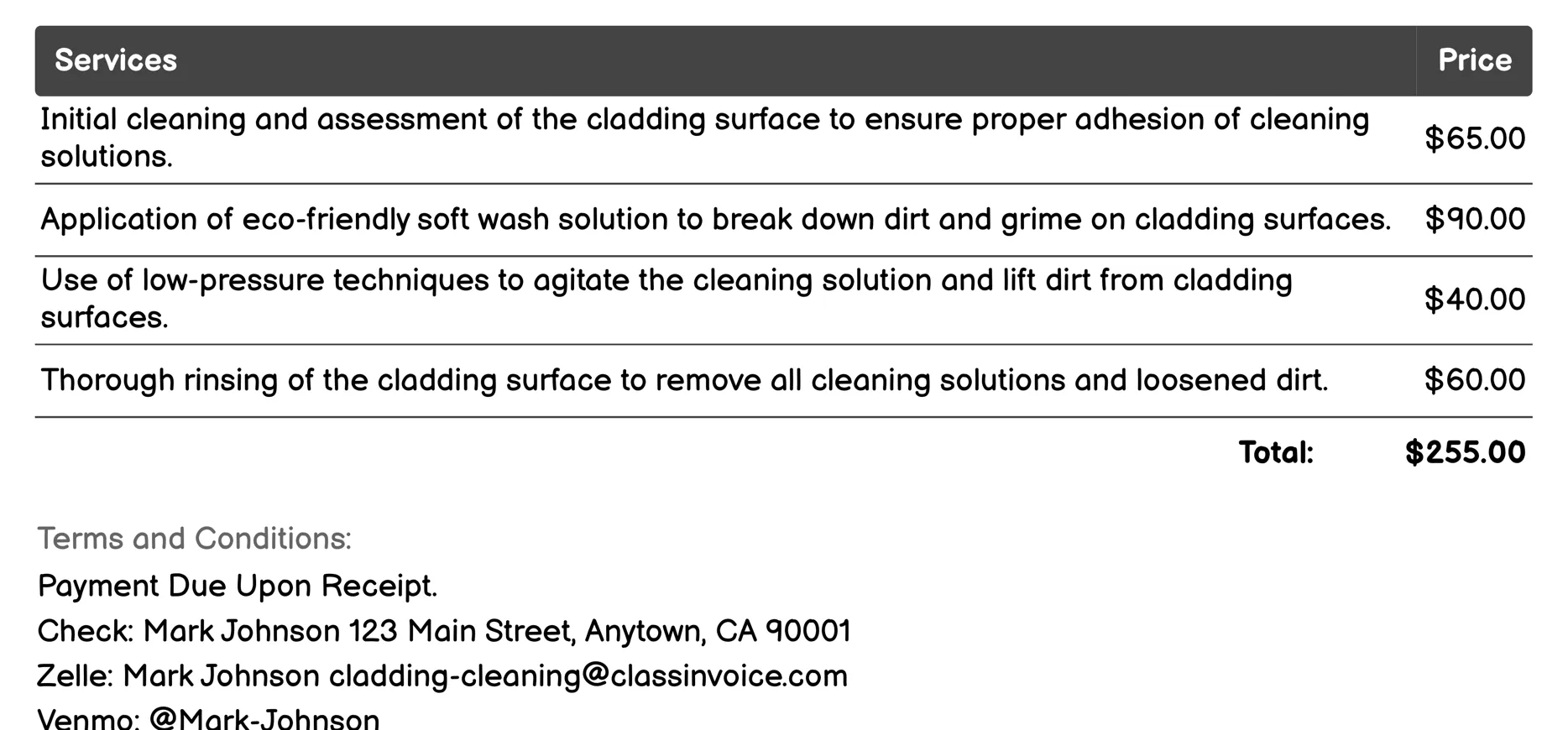 Soft Wash Cleaning Invoice Example