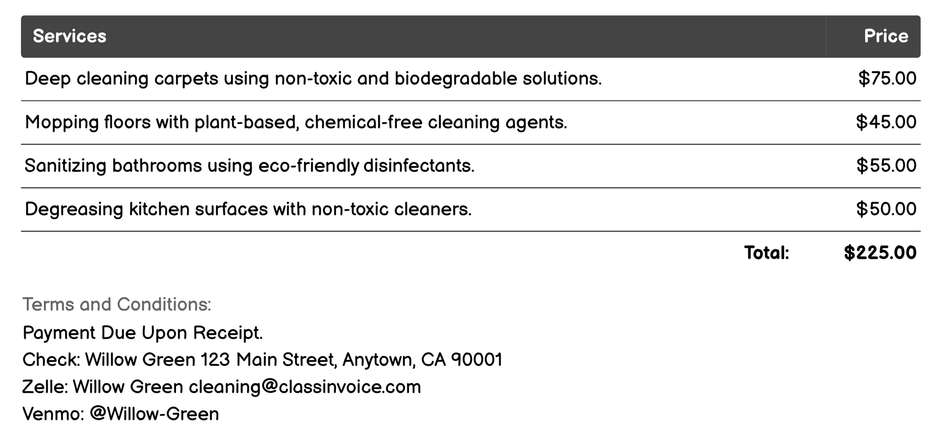 Eco-Friendly Cleaning Invoice Example