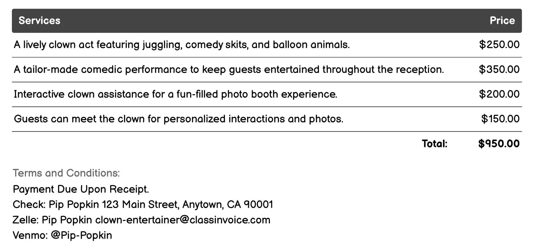 Weddings Invoice Example