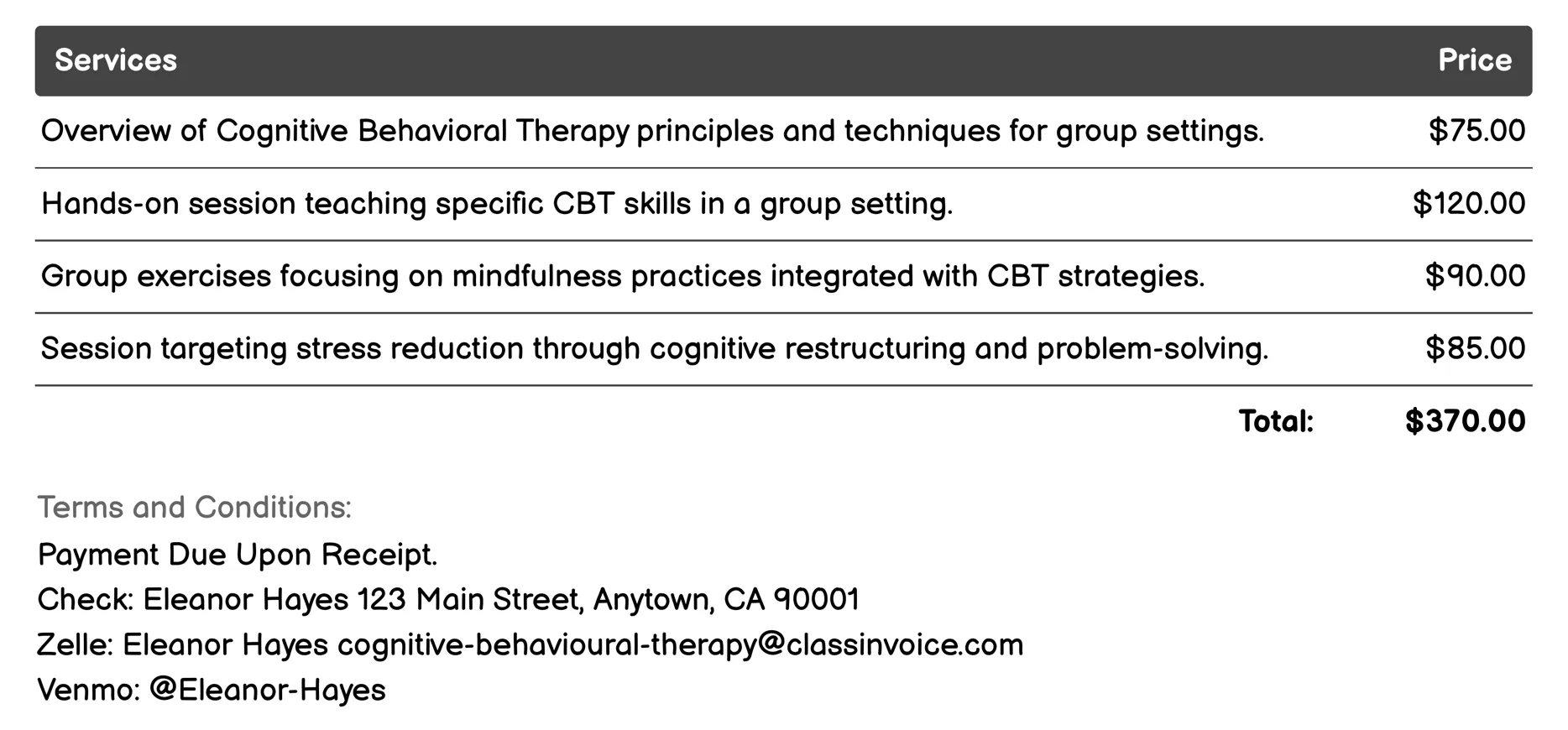 Group CBT Invoice Example
