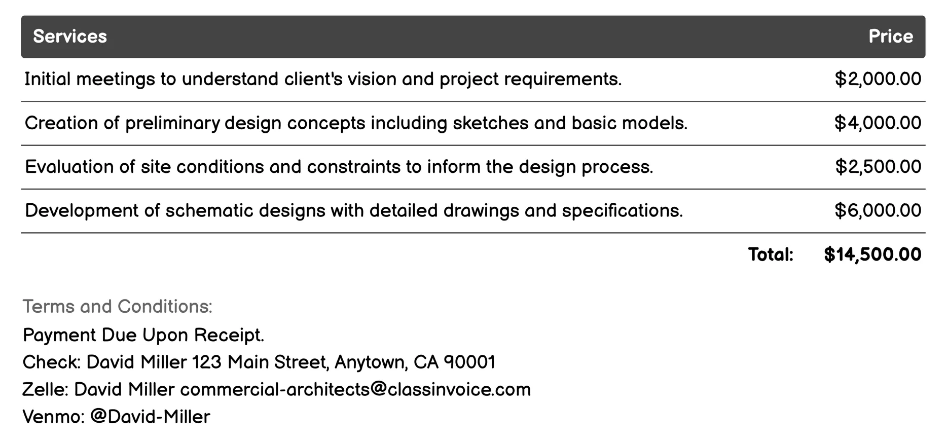 Design Development Invoice Example