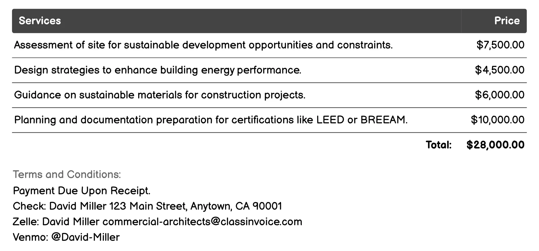 Sustainability Planning Invoice Example