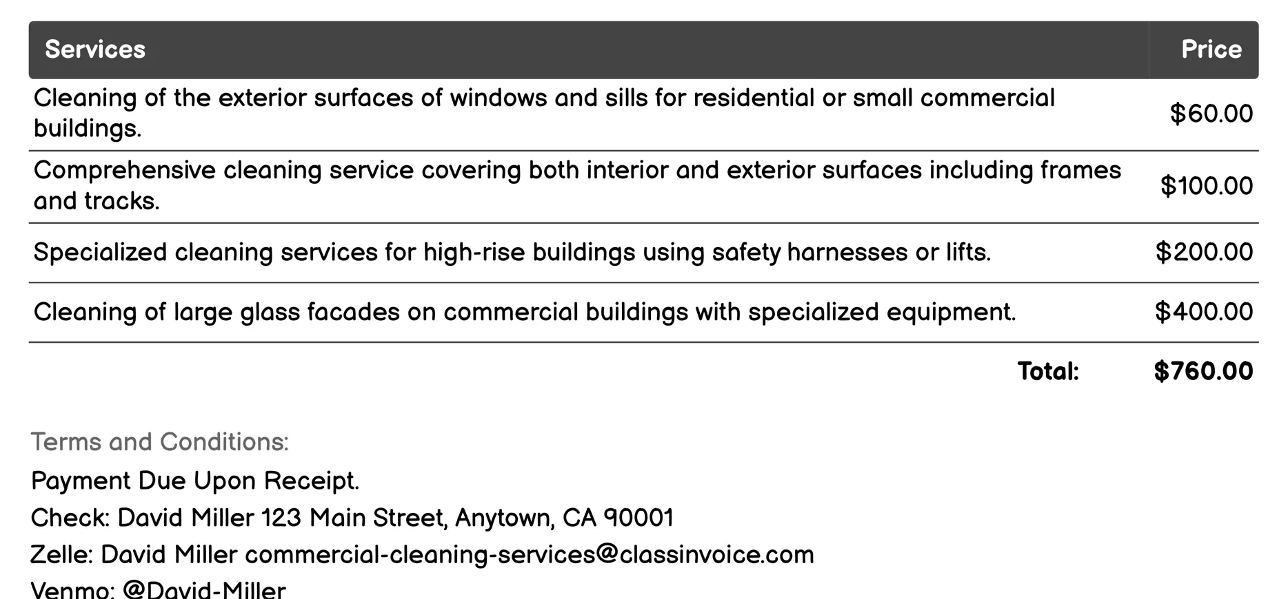 Window Cleaning Invoice Example