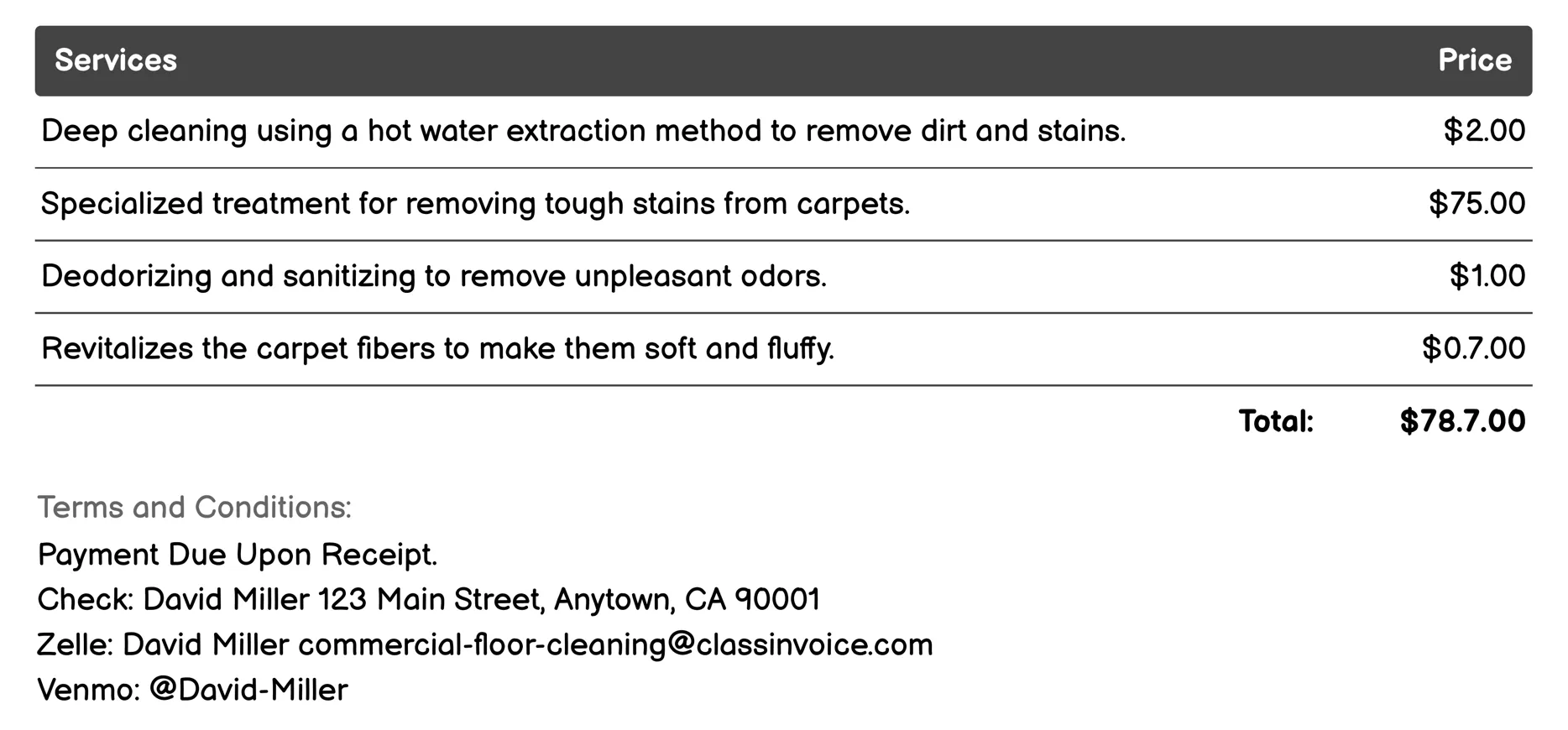 Carpet Cleaning Invoice Example