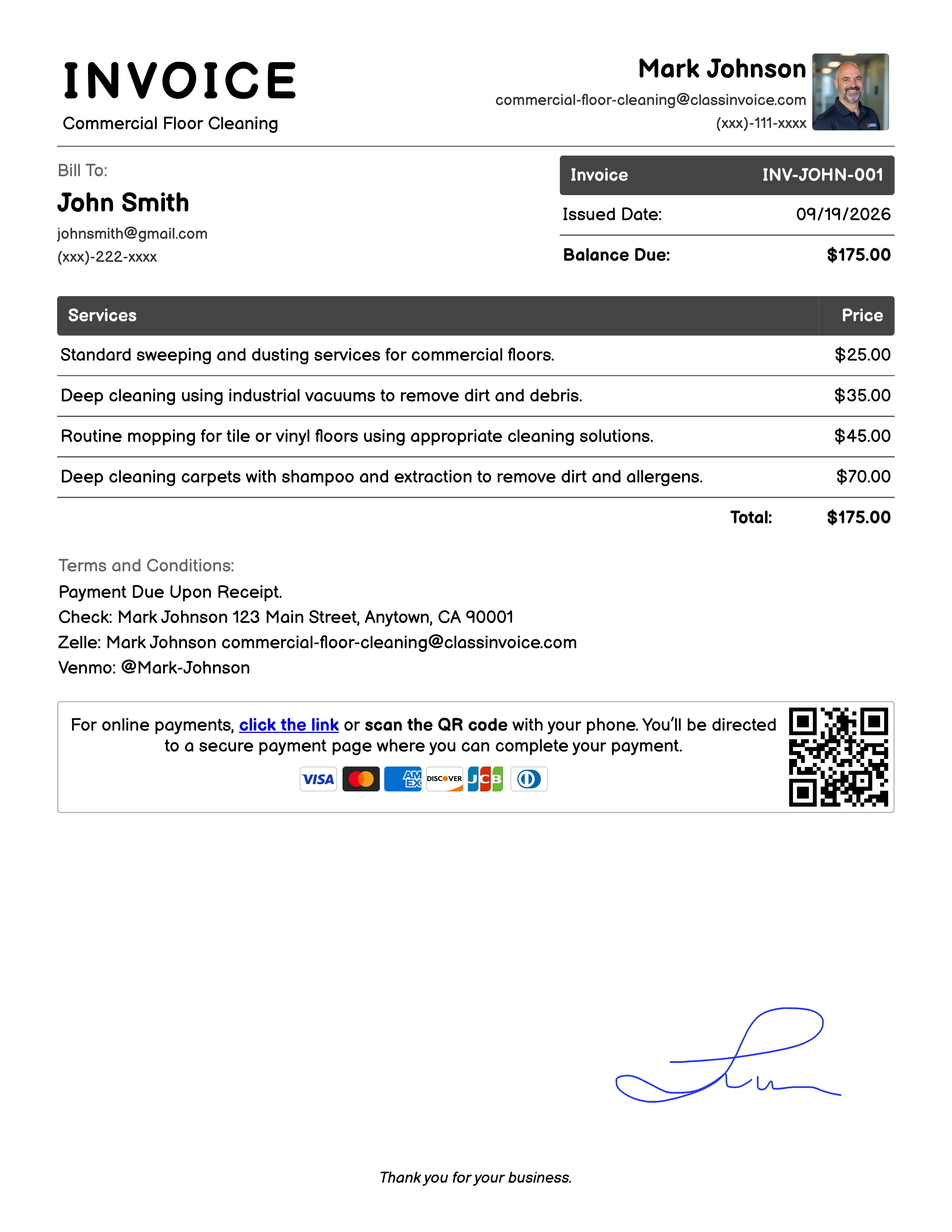 Commercial Floor Cleaning Invoice Example