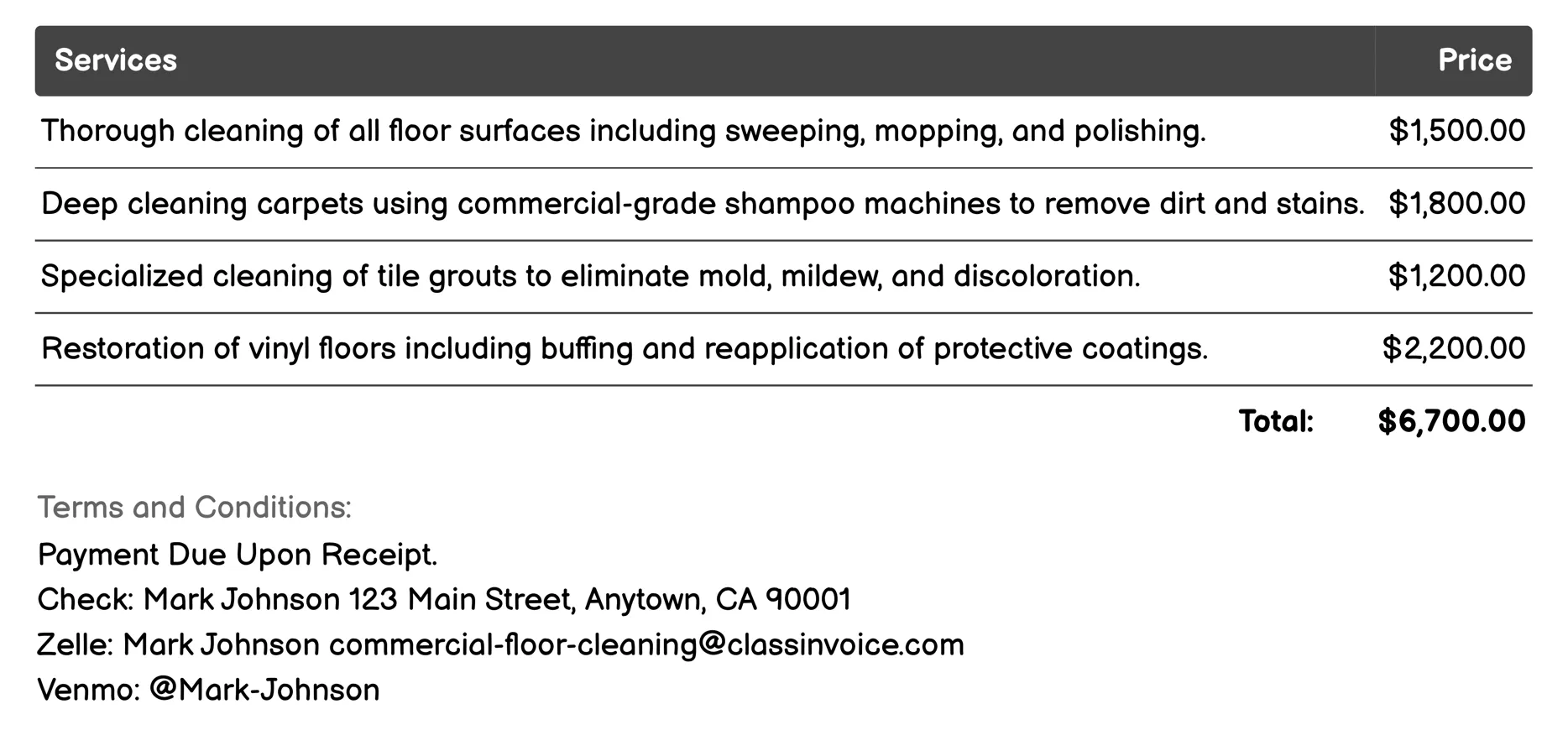Post-Construction Cleaning Invoice Example