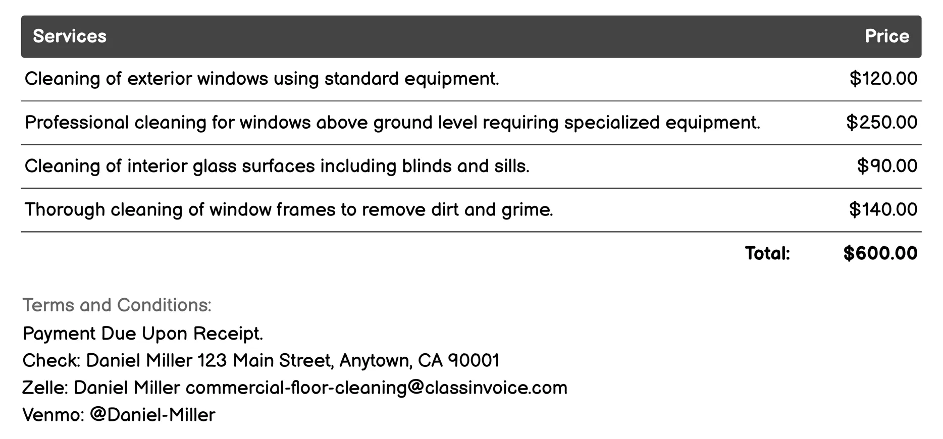 Window Washing Invoice Example