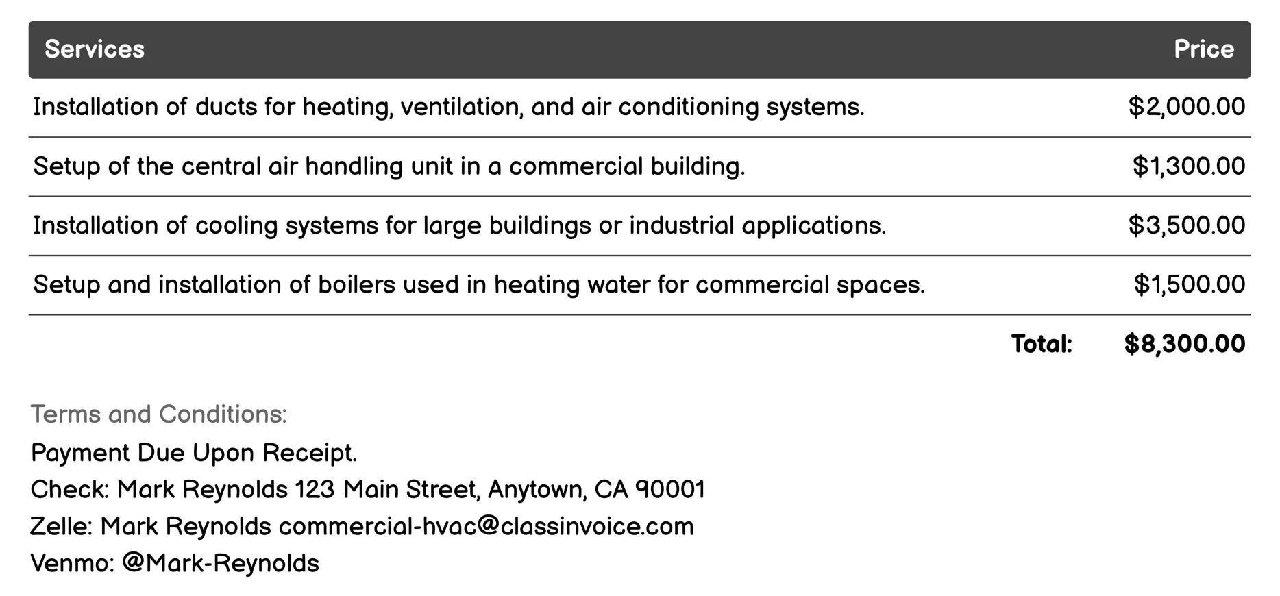 Installation Invoice Example