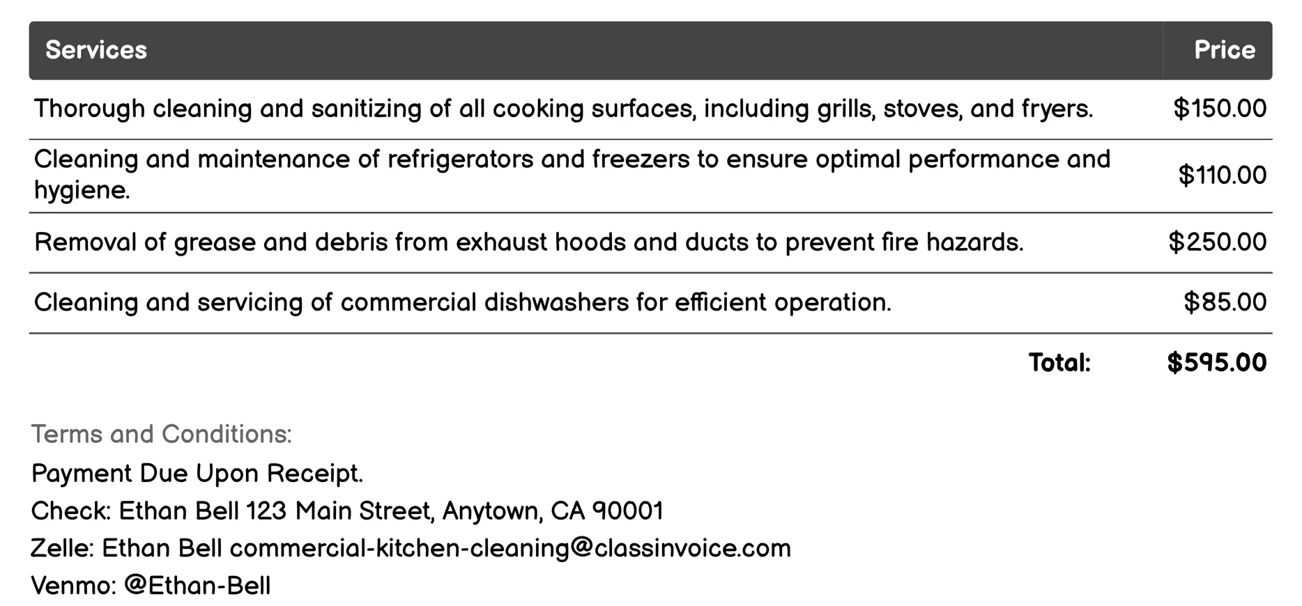 Equipment Maintenance Invoice Example