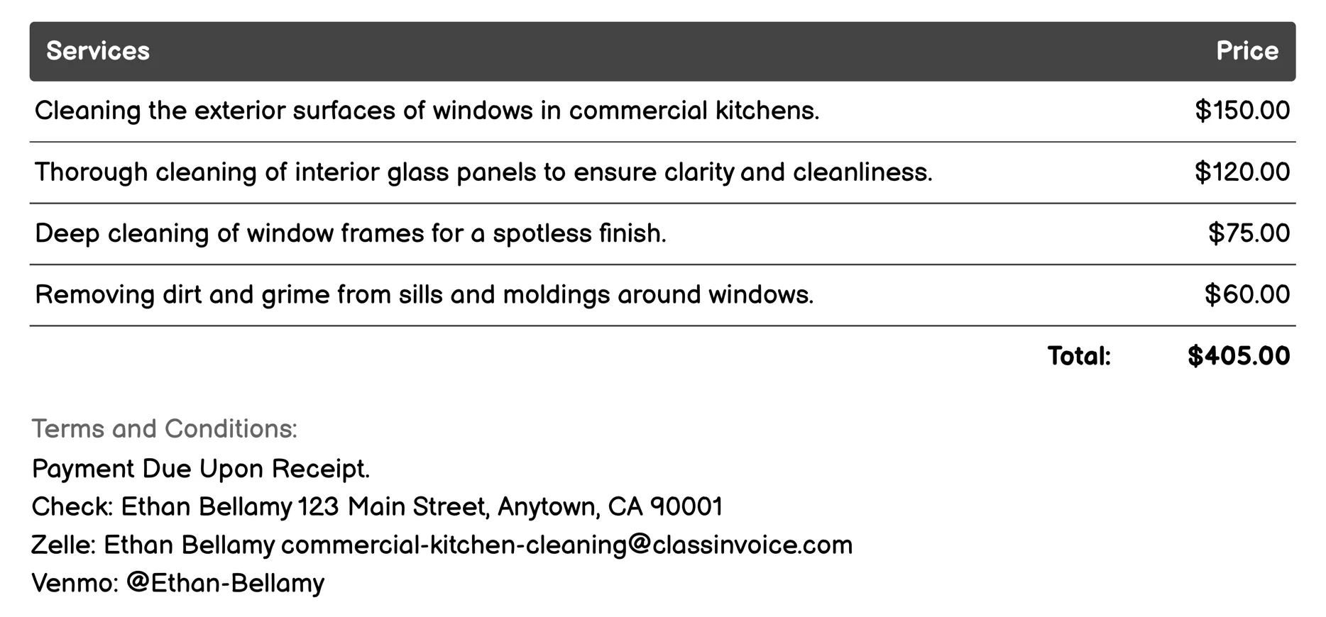 Window Cleaning Invoice Example