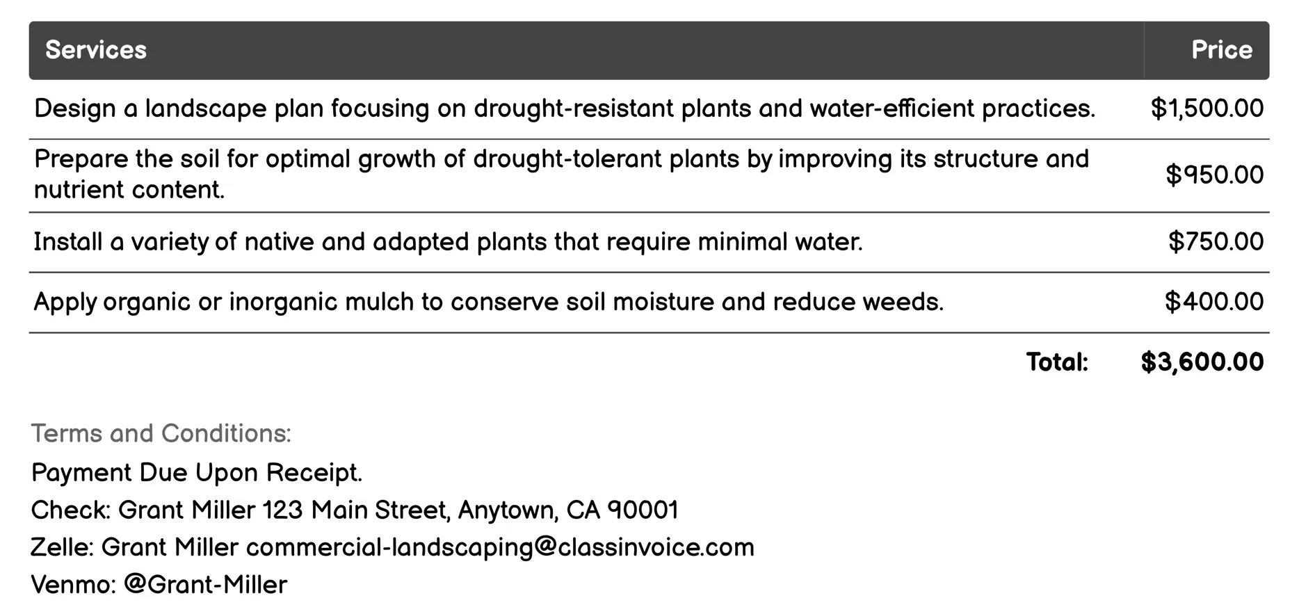 Drought-Resistant Landscaping Invoice Example