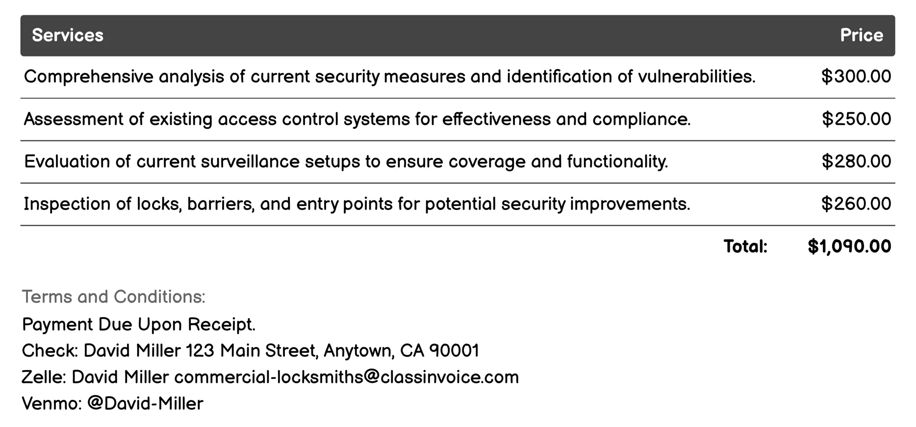 Security Assessments Invoice Example