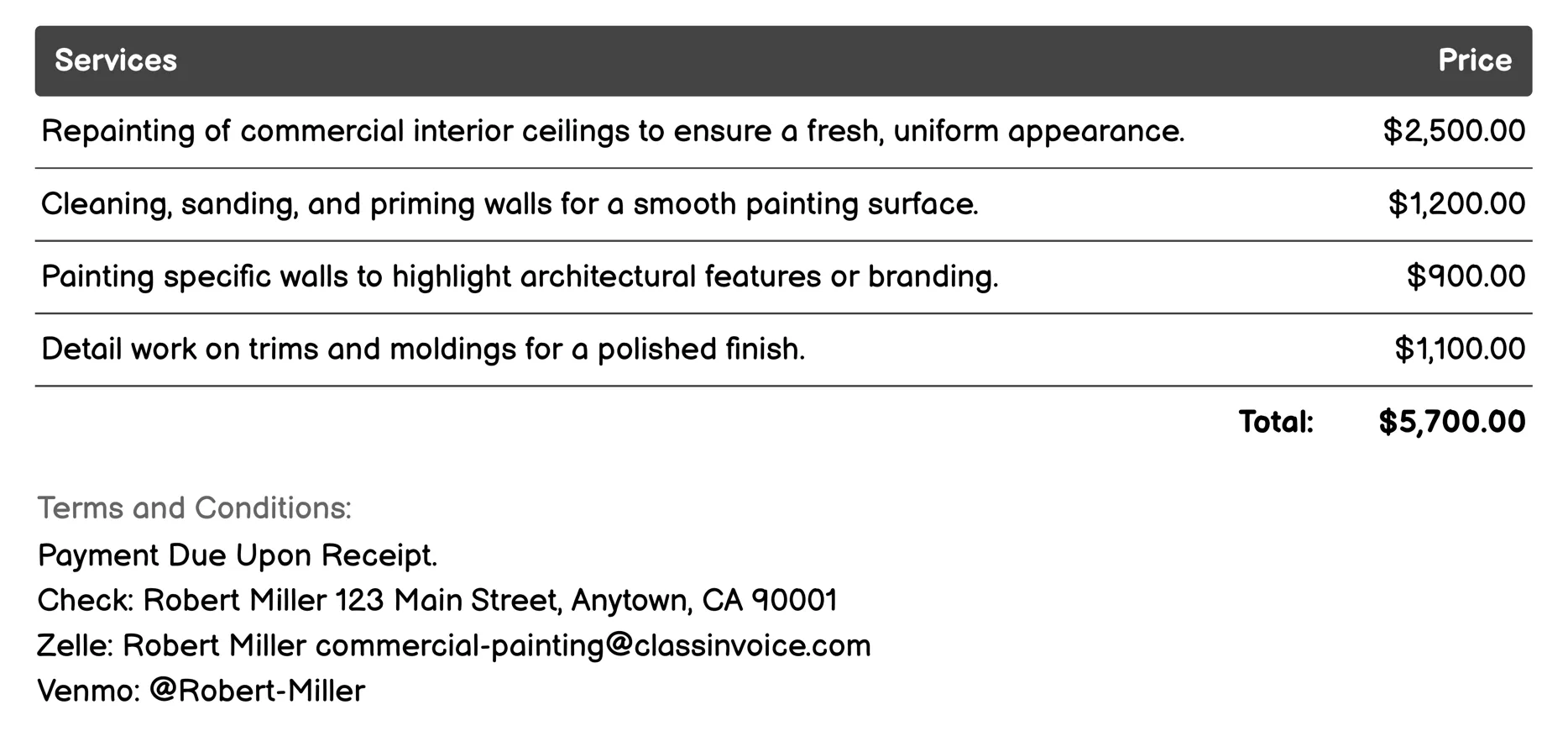 Commercial Interior Painting Invoice Example